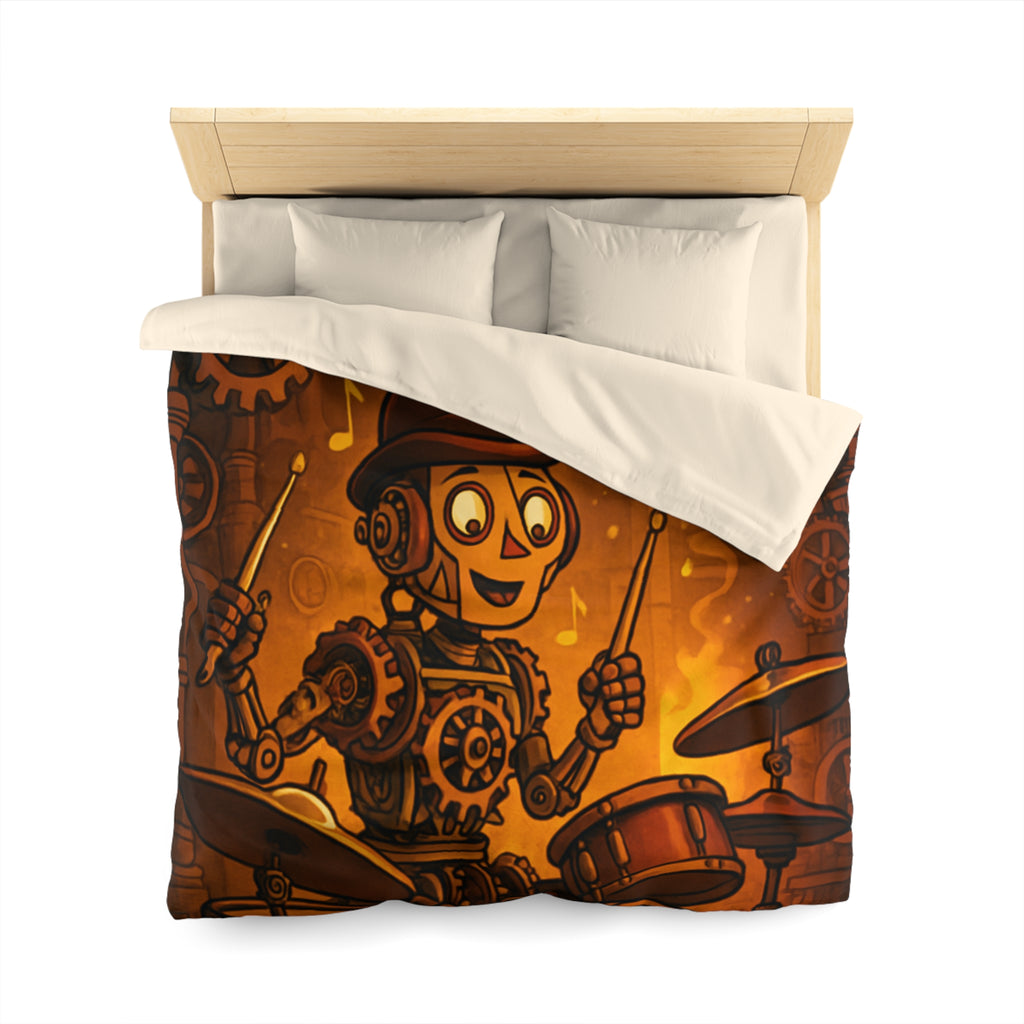 Housse de couette steampunk robot joueur de batterie pour chambre artistique et moderne