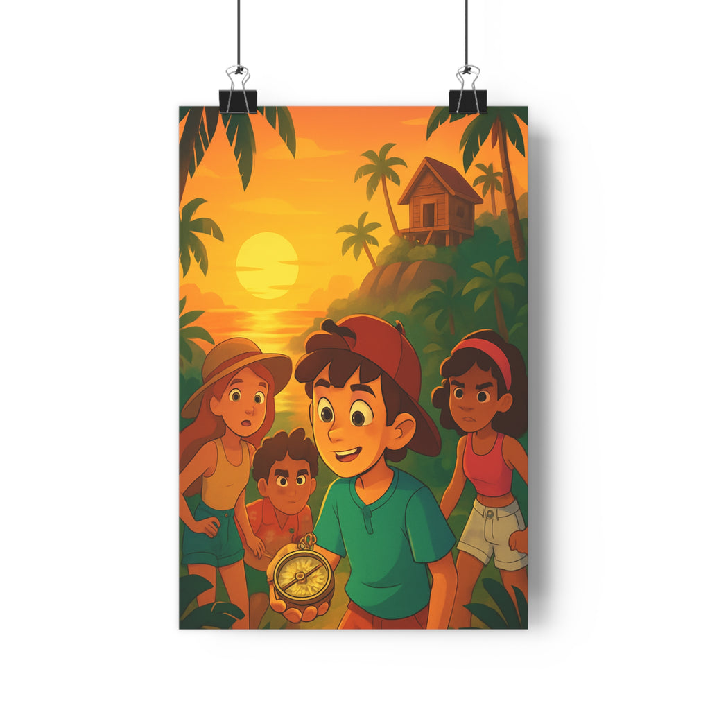 Poster décoratif aventure enfants tropical coucher soleil dessin animé joyeux chambre moderne coloré qualité
