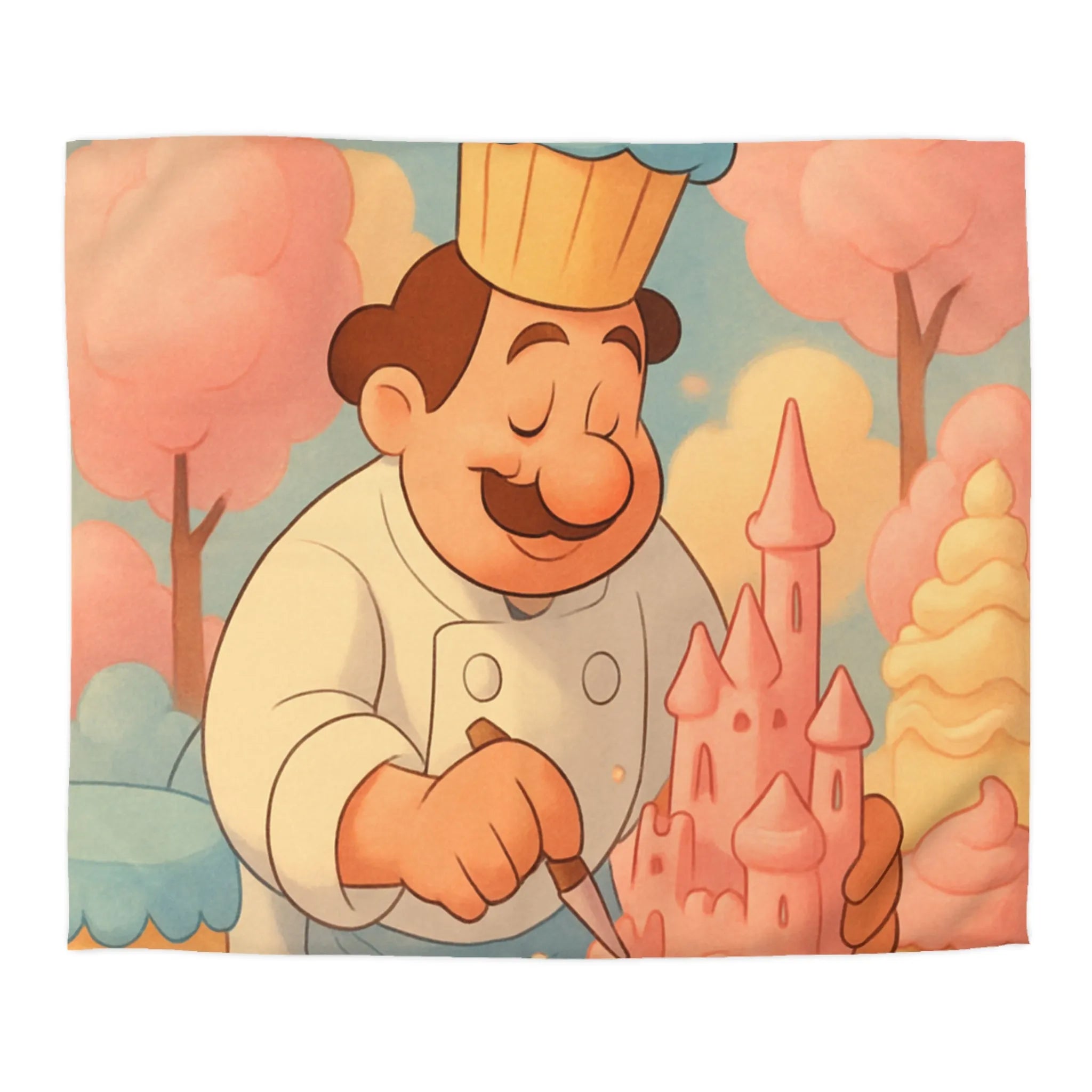 Housse de couette avec pâtissier créatif et château en crème pâtissière colorée