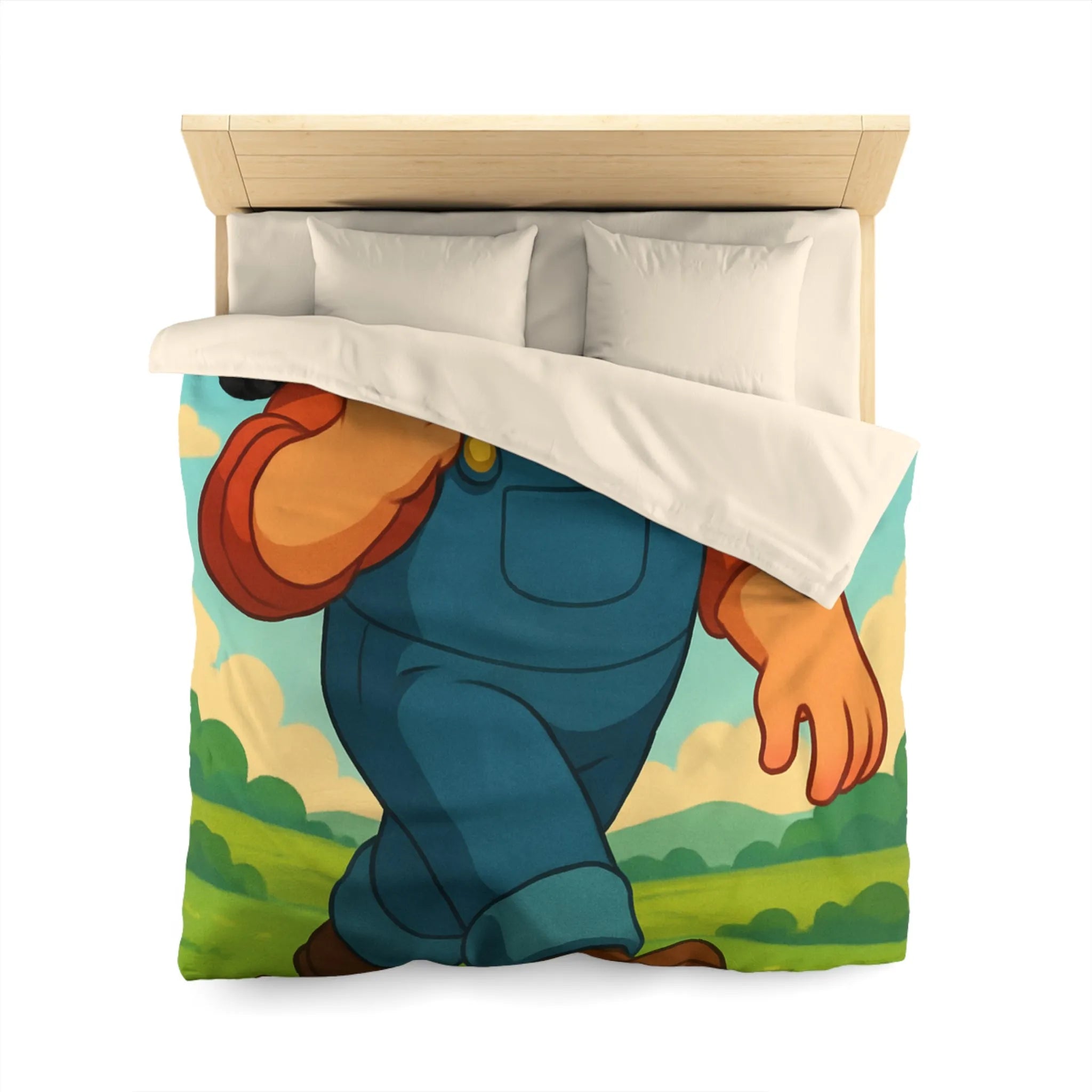 Housse de couette fermier joyeux avec animaux, arc-en-ciel et tracteur, paysage coloré