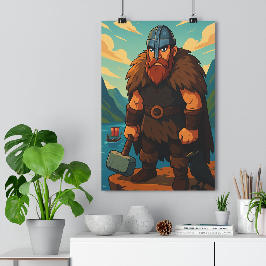 Poster décoratif mystique guerrier nordique barbu montagne mer mythologie corbeau salon chambre qualité qualité