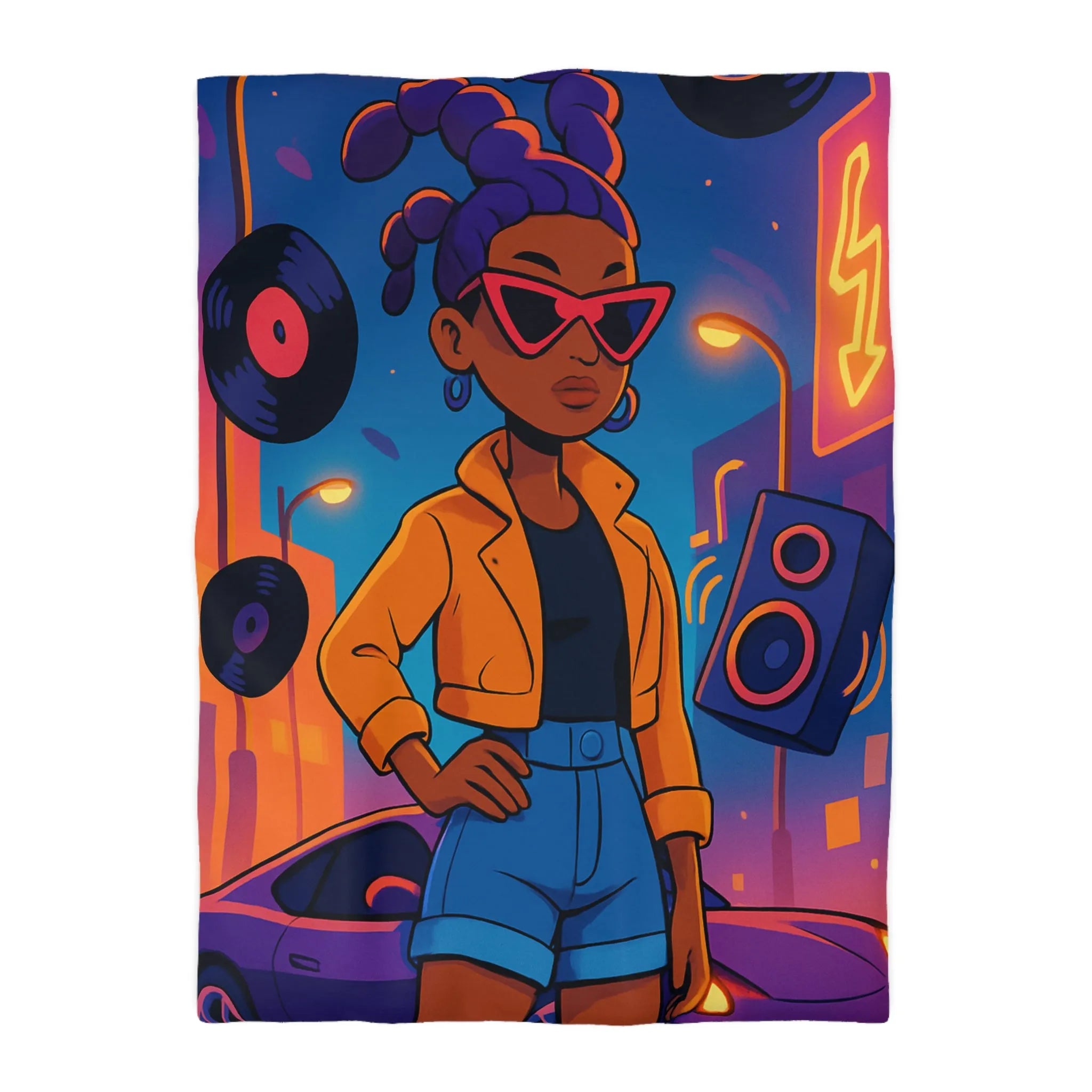 Housse de couette avec allure rétro urbaine et style dynamique aux couleurs vives