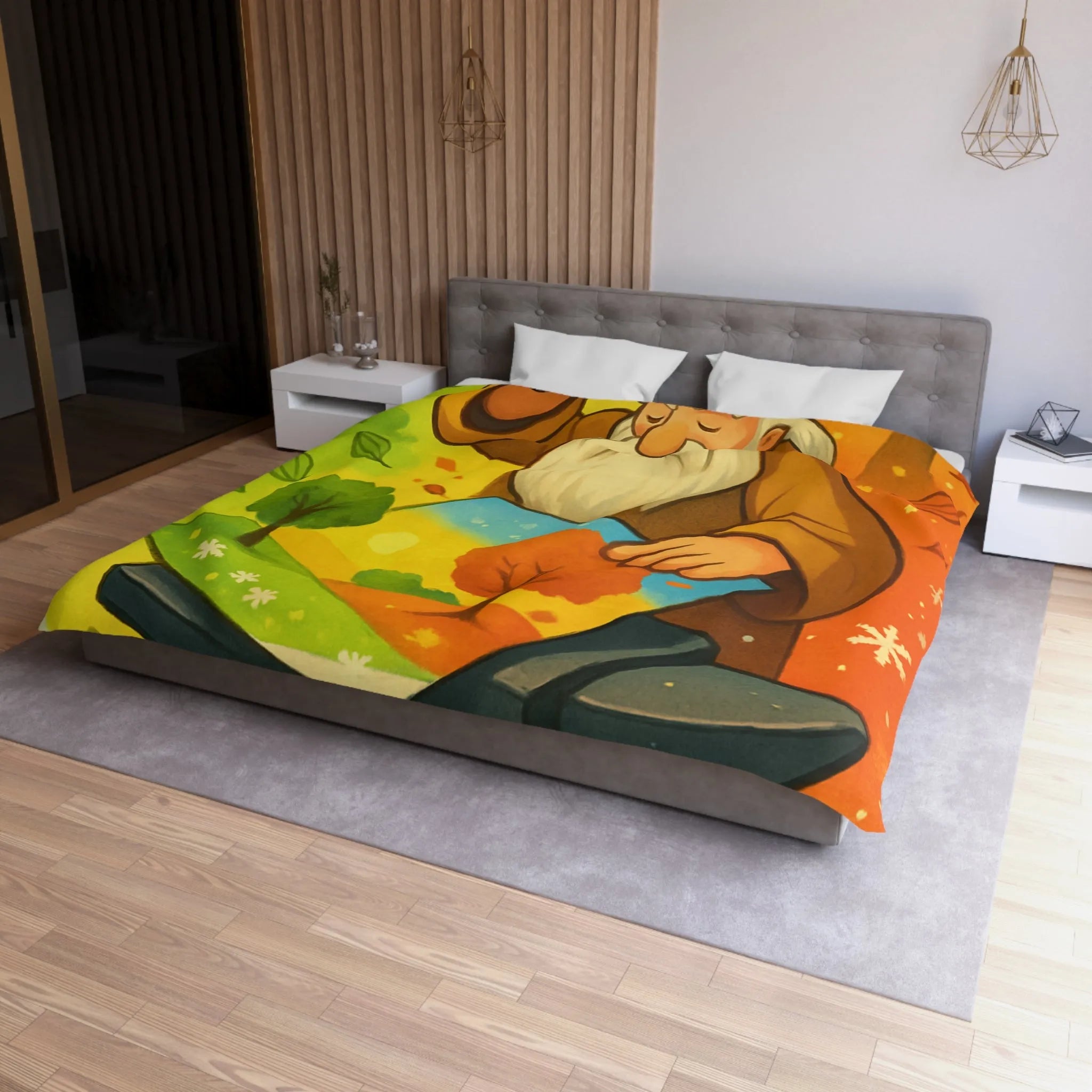 Housse de Couette Artistique aux Couleurs des Quatre Saisons avec Forge Mystique