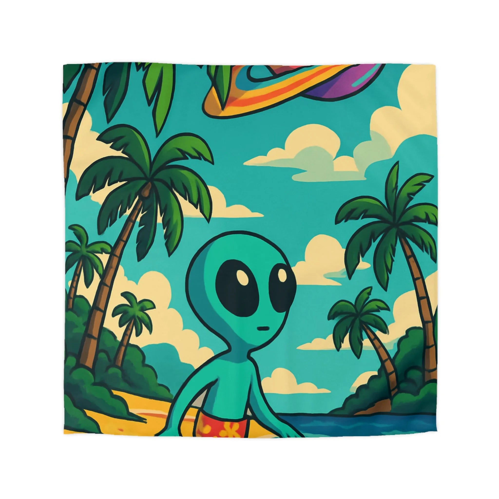 Housse de Couette Enfant Alien Plage Tropicale Planète Saturée Rêveur Ciel Imagination