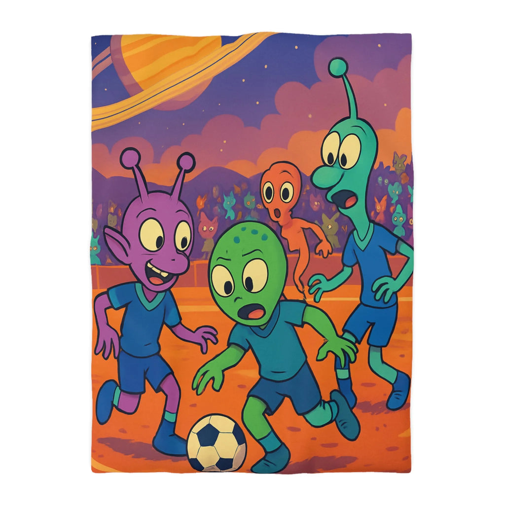 Housse de couette colorée avec extraterrestres jouant au football sous un ciel étoilé