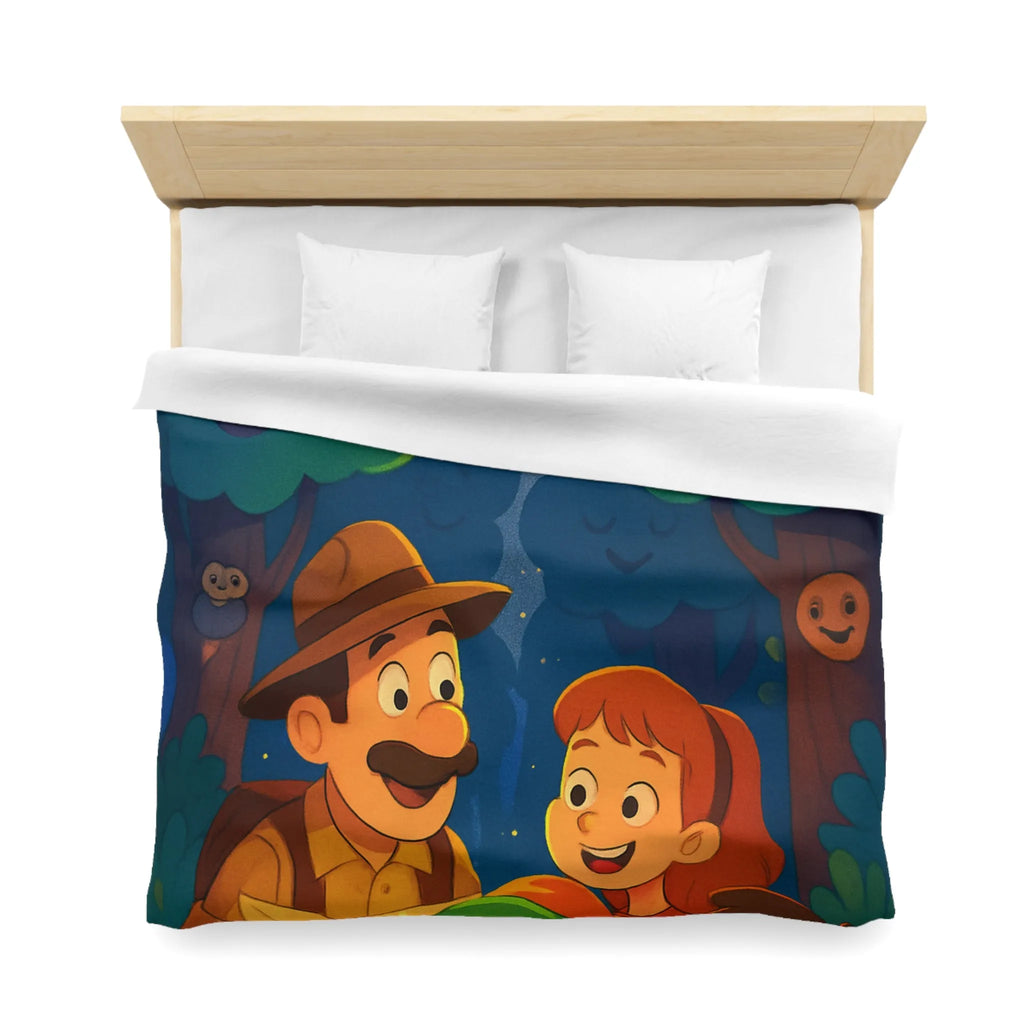 Housse de Couette Enfant Illustrée: Aventure Nocturne en Forêt avec Constellations Magiques