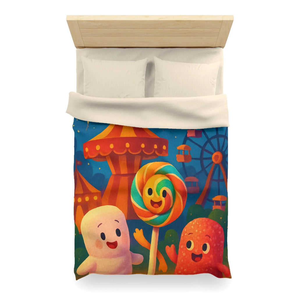 Housse de couette douce fête foraine avec marshmallow, sucette et feu d'artifice