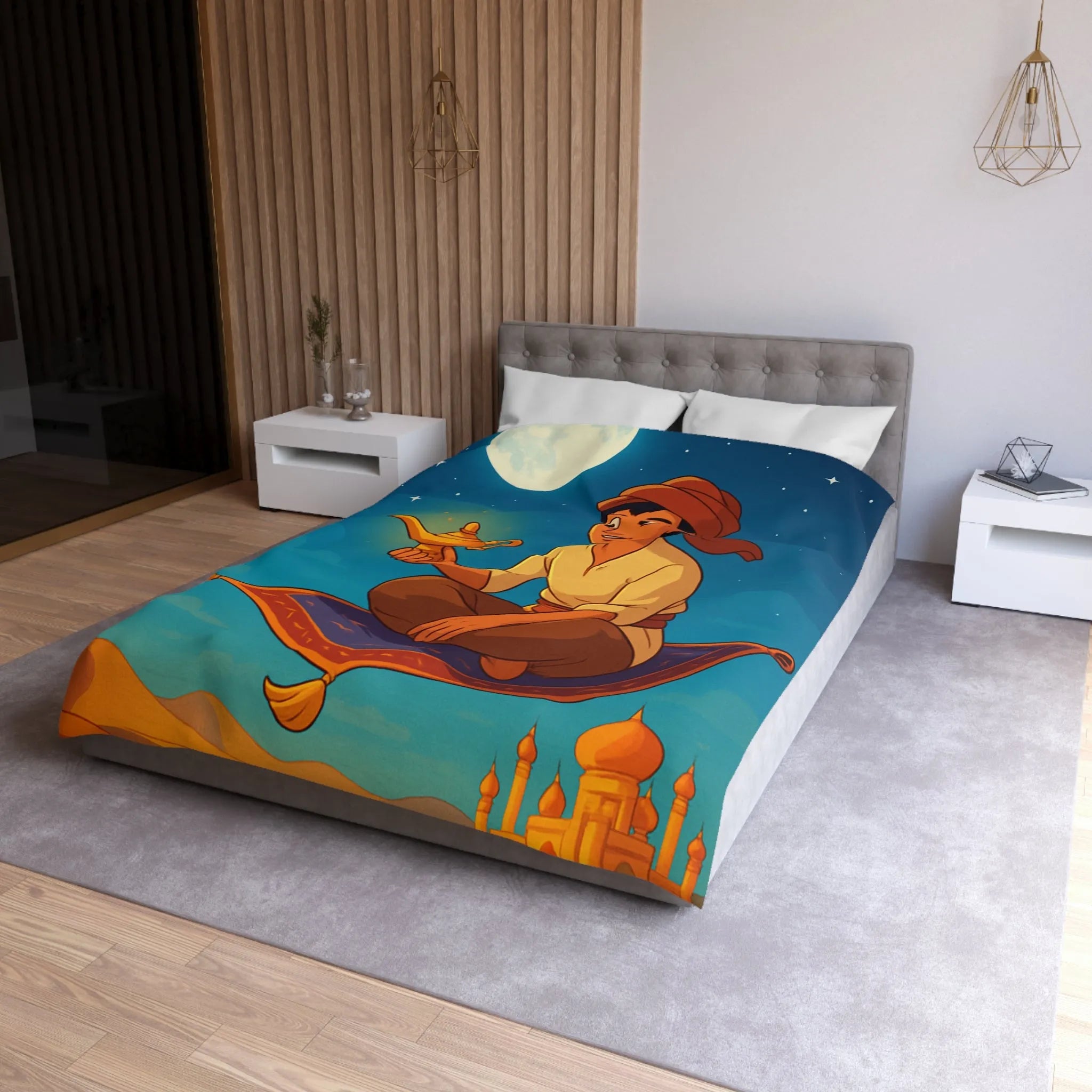 Housse de couette magique thème oriental avec tapis volant et ciel étoilé