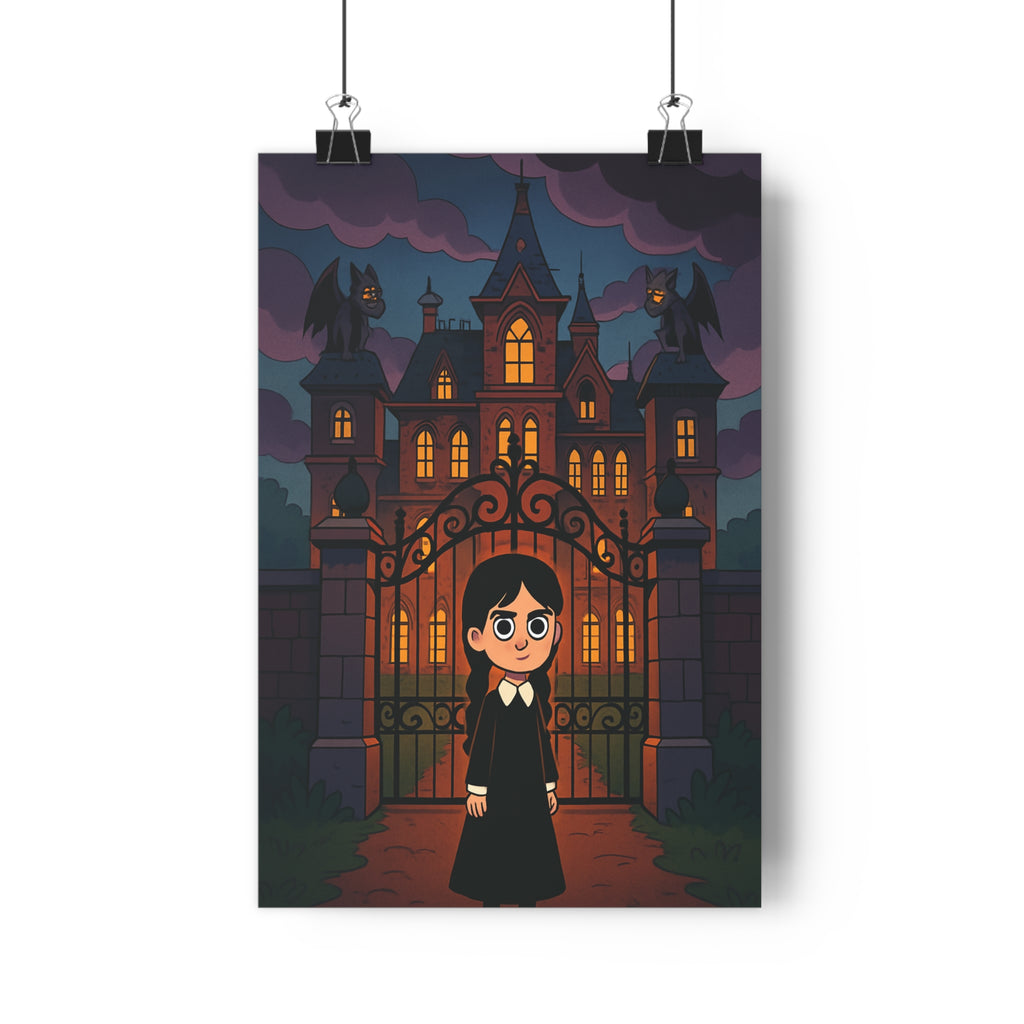 Poster décoratif dessin animé victorien gothique mystique manoir sombre violet noir chambre salon bureau