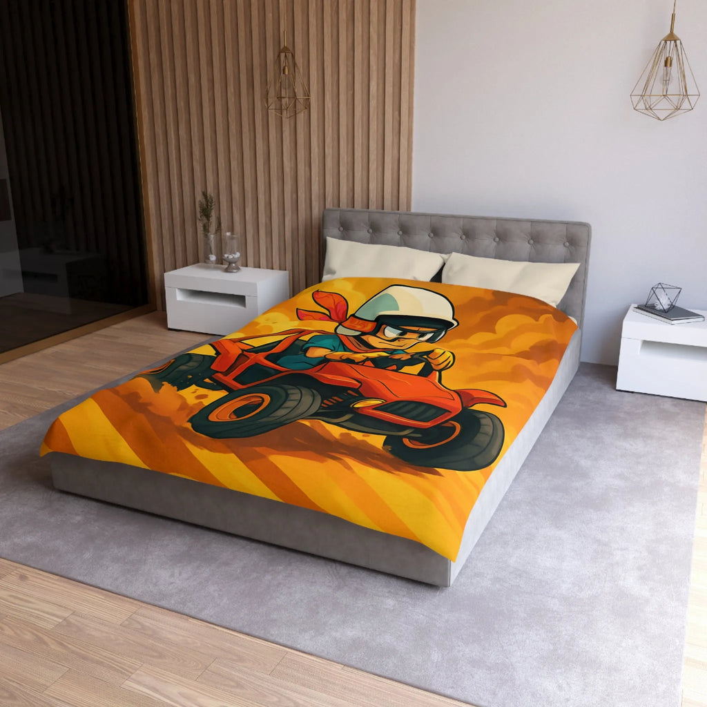 Housse de couette aventure enfant avec pilote de buggy dans le désert ensoleillé