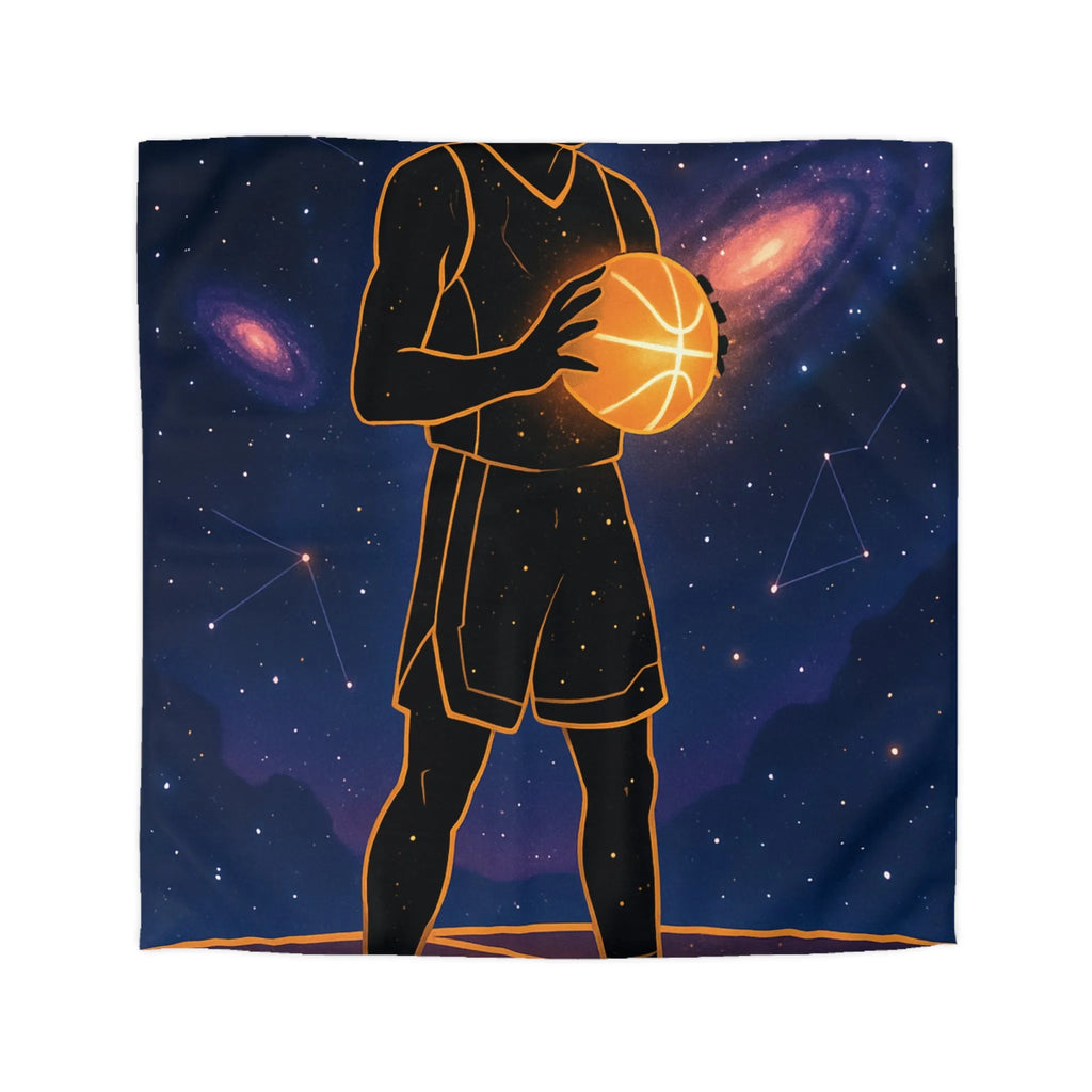 Housse De Couette Basketball Galactique Avec Joueur Silhouette Sous Ciel Étoilé Magnifique