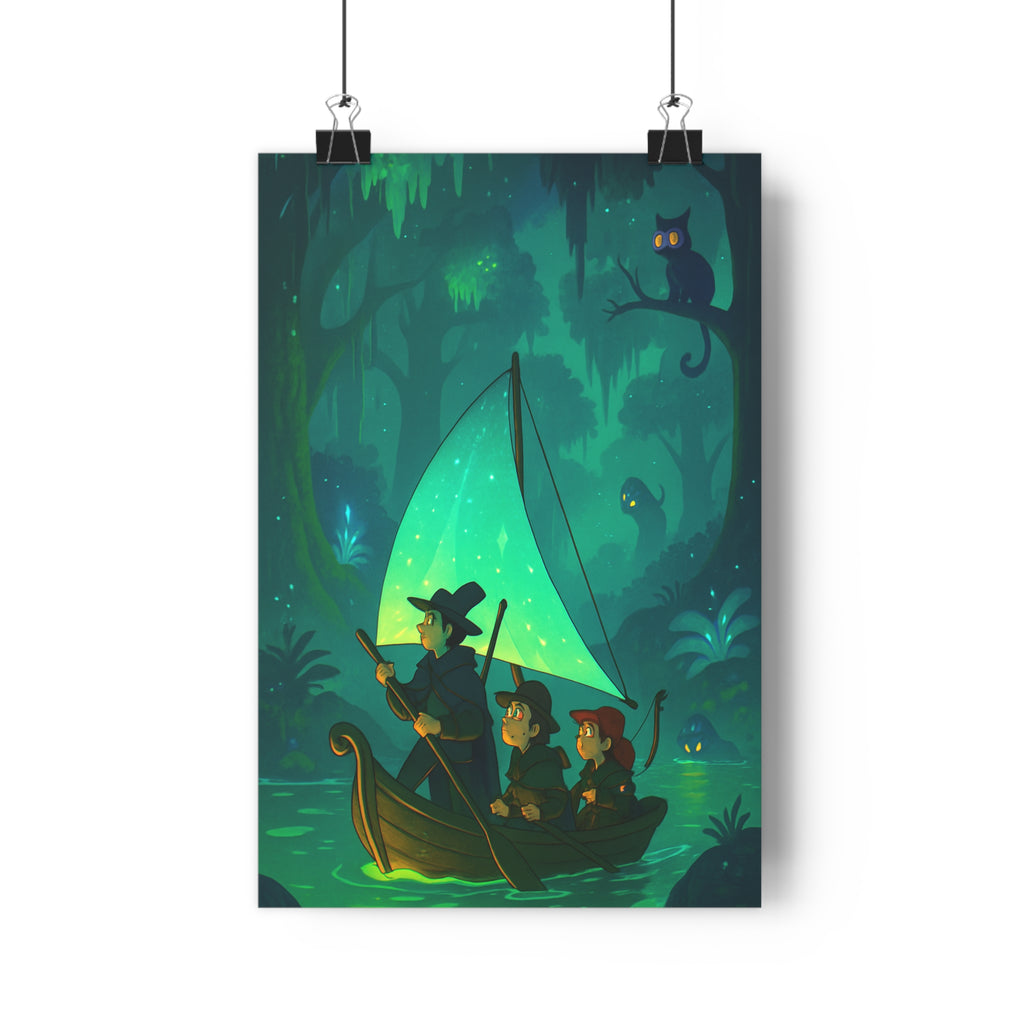 Poster décoratif aventure forêt mystérieuse vert bleu féerique rêveur chambre salon tendance élégance qualité