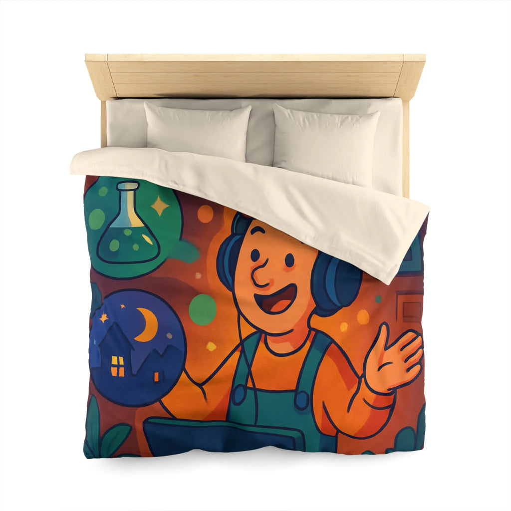 Housse de couette colorée avec illustrations de rêve, voyage et créativité pour enfant