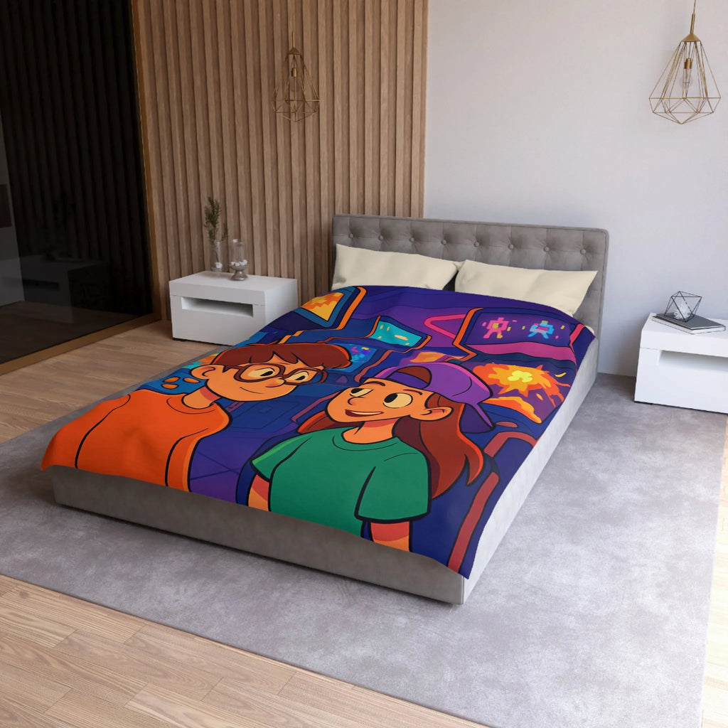 Housse de couette colorée arcade rétro néon pour gamers adolescents ambiance années 80