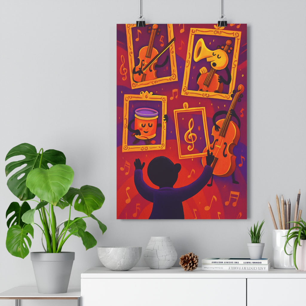Poster décoratif joyeux fantaisie rouge orange violet cartoon musique salon chambre instrument art qualité