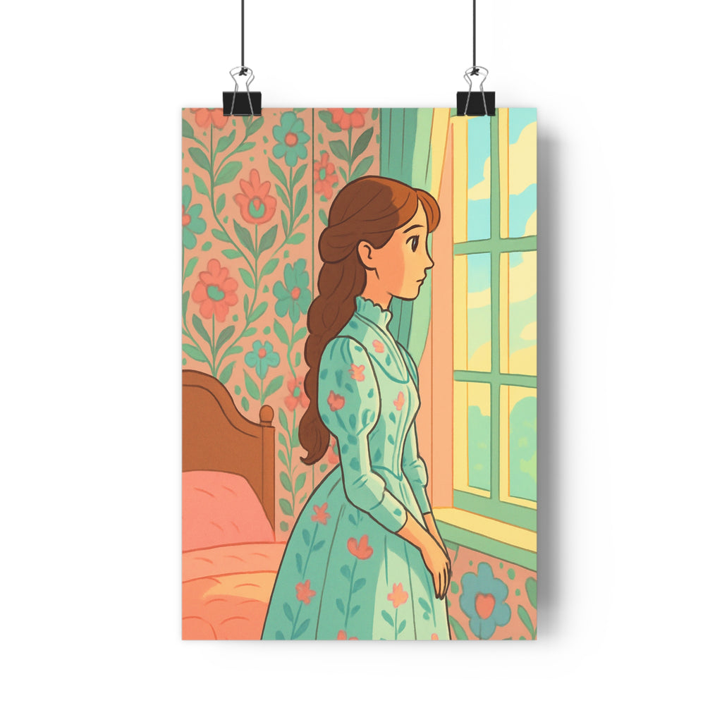 Poster décoratif cartoon victorien pastel rose bleu paisible charmant salon chambre mur intérieur qualité