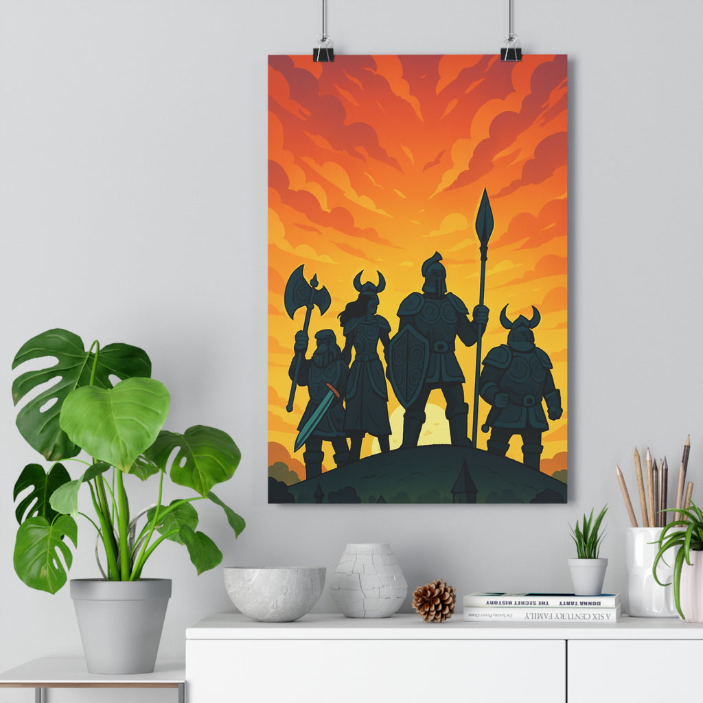 Poster décoratif guerrier épique ciel flamboyant rouge orange aventure chambre salon 30x46 cm qualité