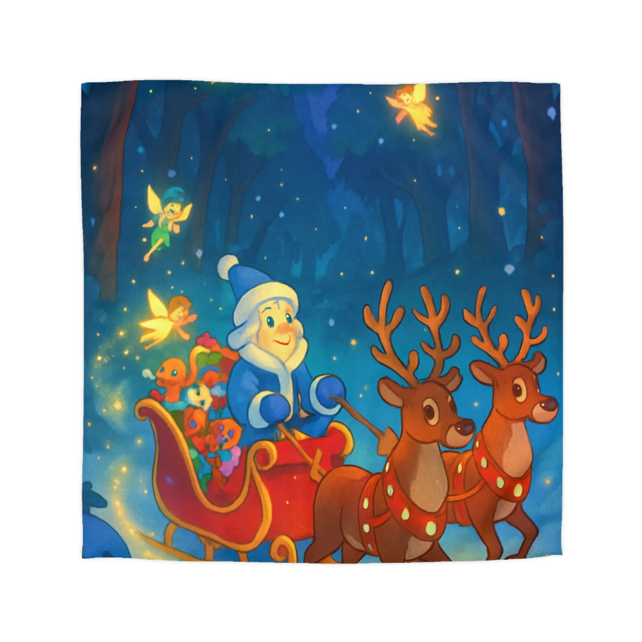 Housse de Couette Enchantée avec Lutin Magique, Fées Lumineuses et Rennes Pétillants dans Forêt