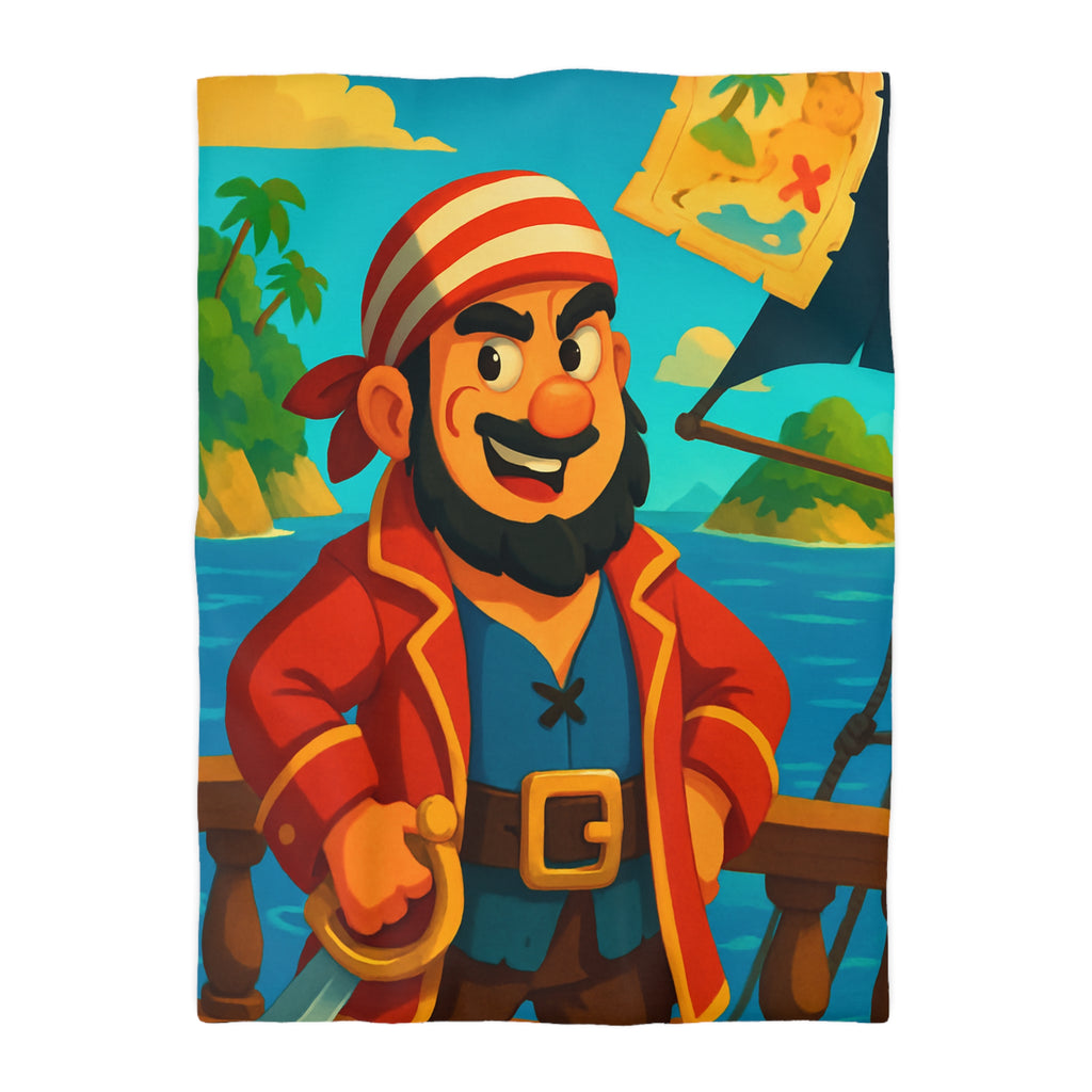 Housse de couette pirate joyeux avec carte au trésor et îles paradisiaques