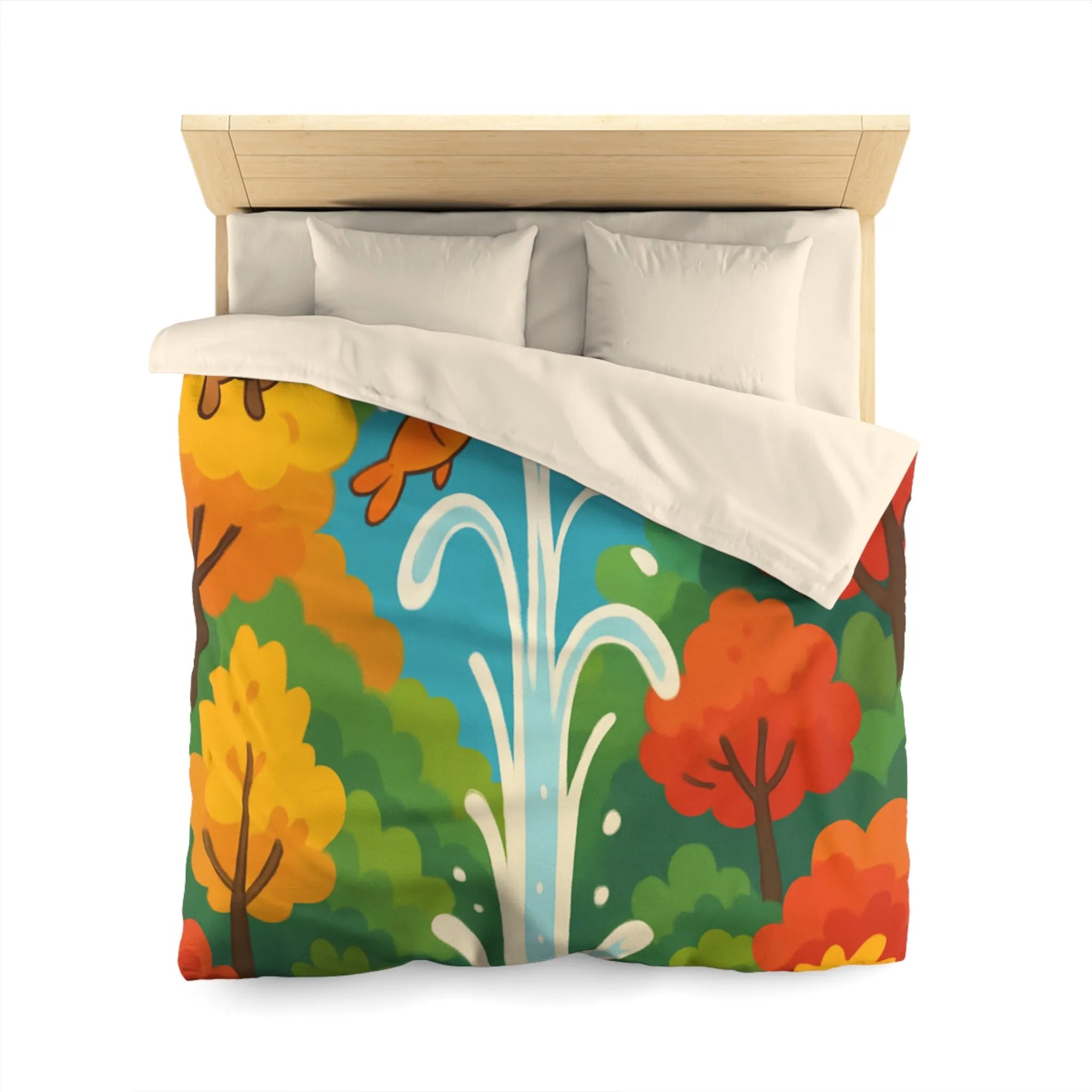 Housse de Couette Colorée avec Forêt Joyeuse et Animaux en Saut Cascade