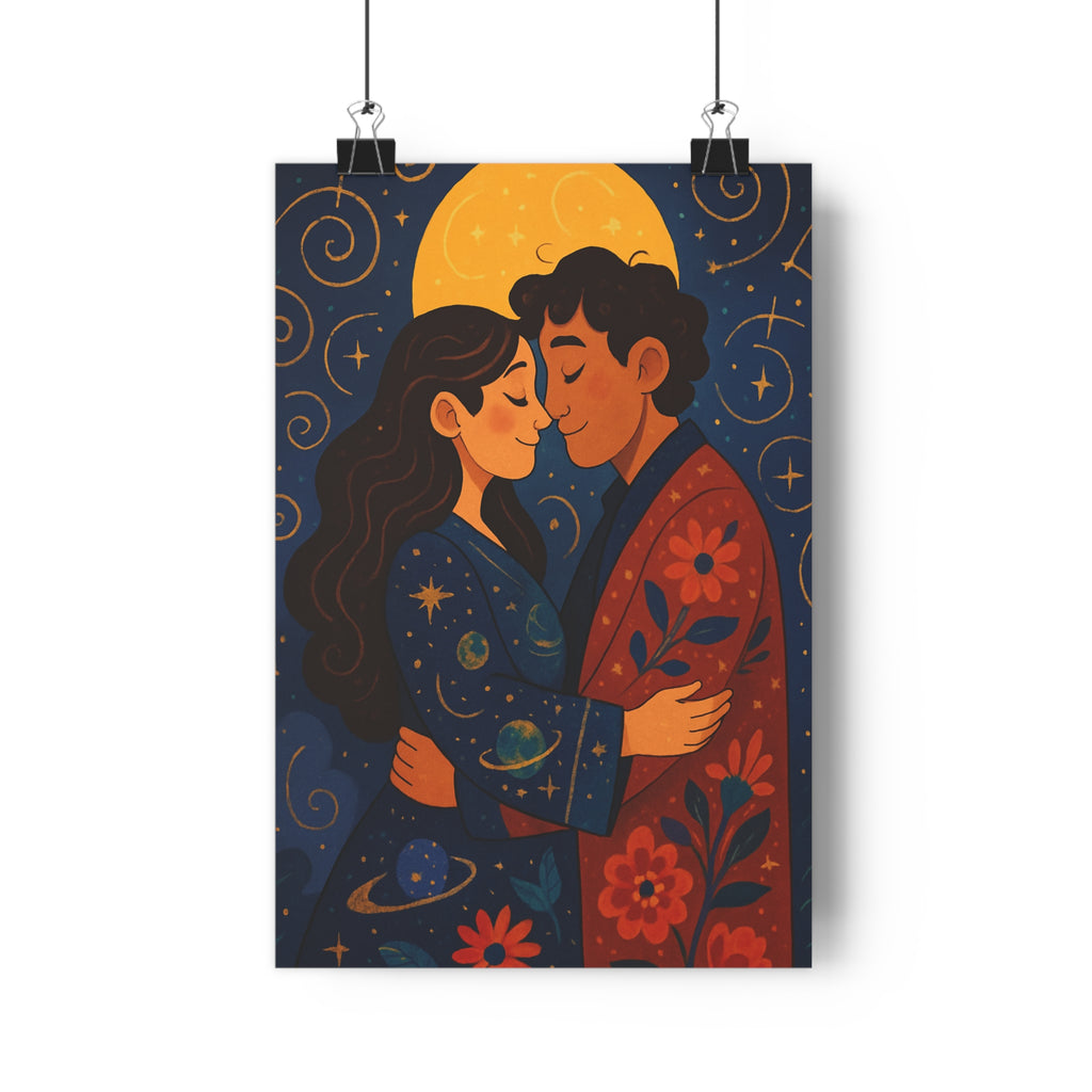 Poster décoratif mystique lune doré bleu rouge chambre salon romantique chaleureux poétique rêveur tendre