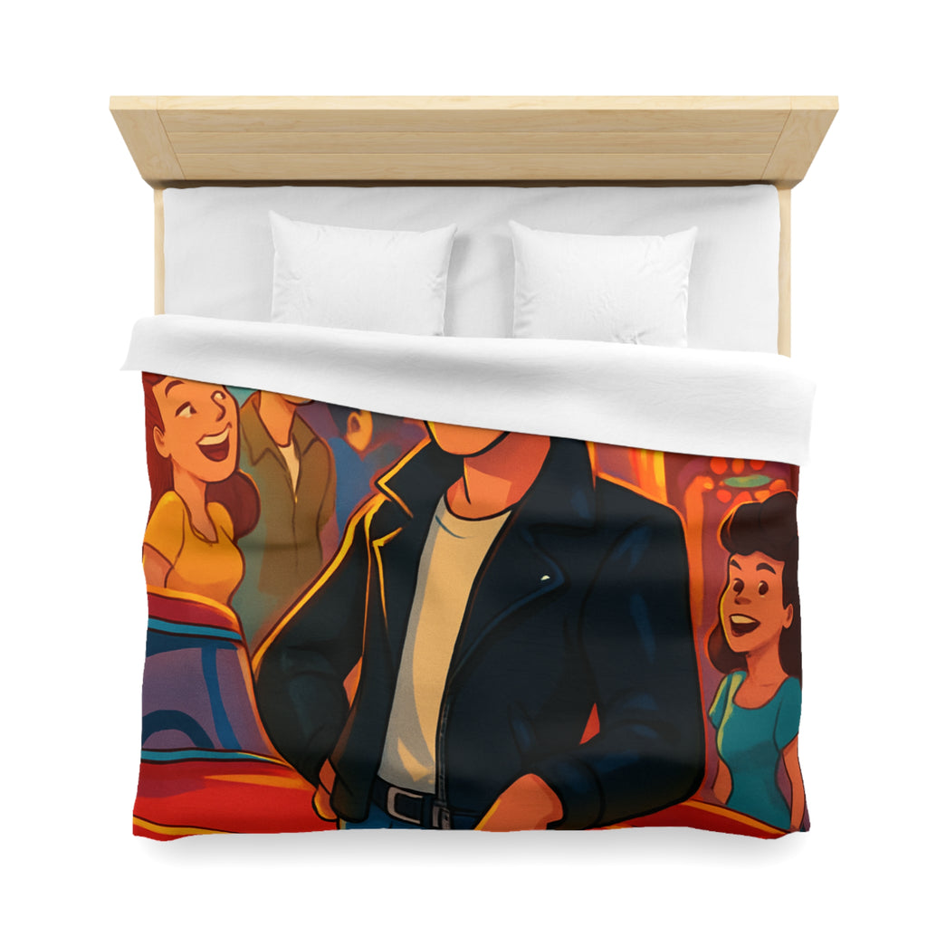 Housse de couette style rétro avec ambiance parc d'attractions colorée et joyeuse