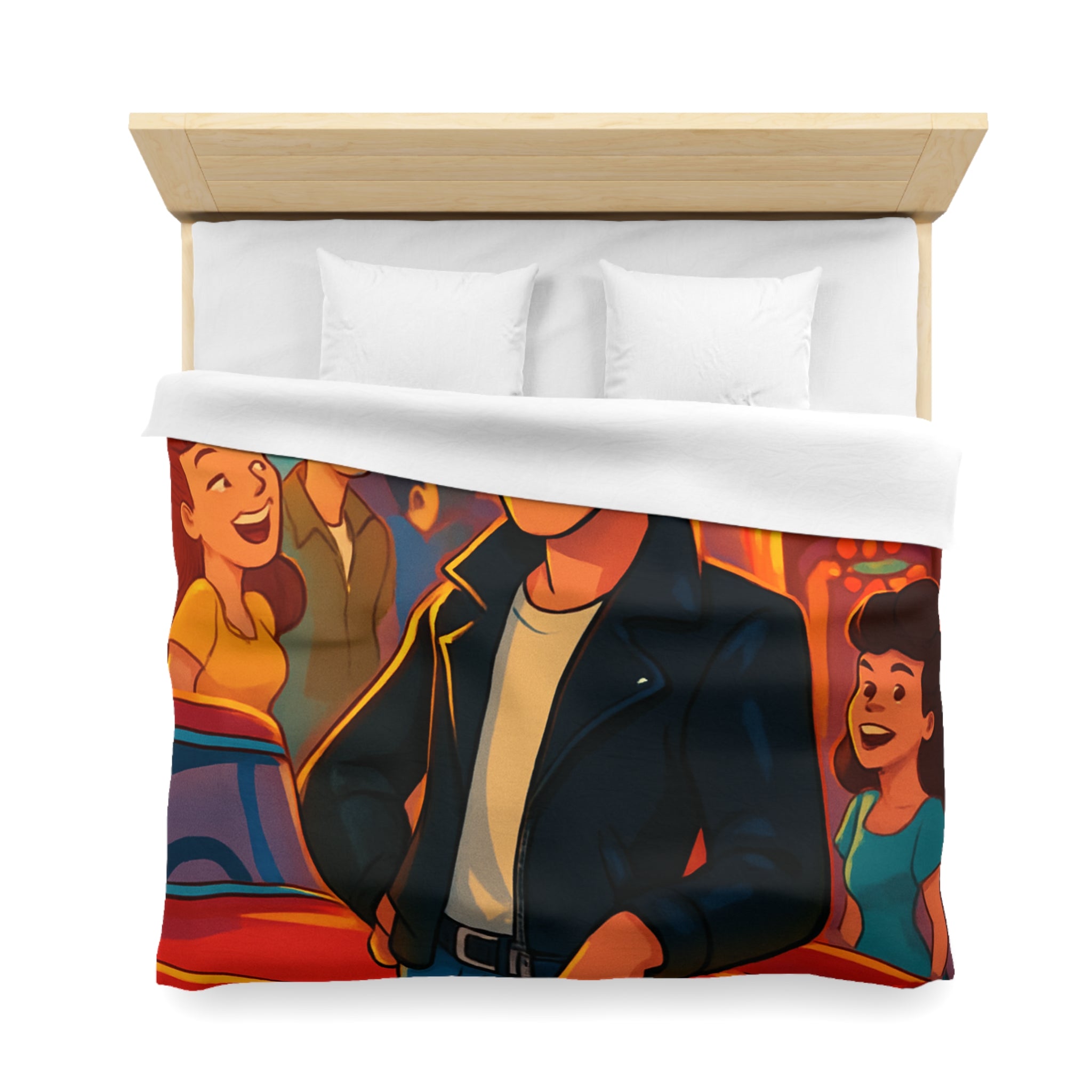 Housse de couette style rétro avec ambiance parc d'attractions colorée et joyeuse