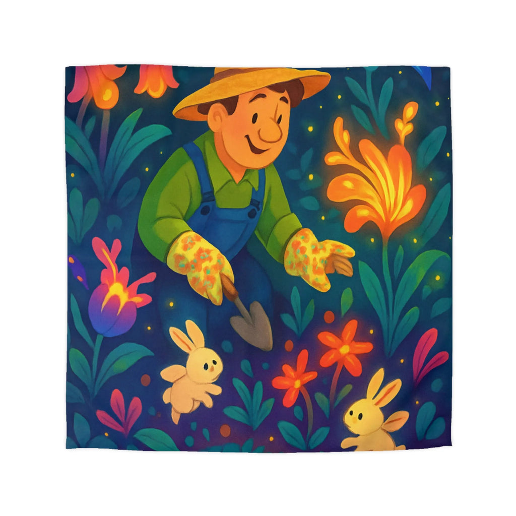 Découvrez la magie au jardin nocturne avec lapins et fleur de nénuphar lumineuse