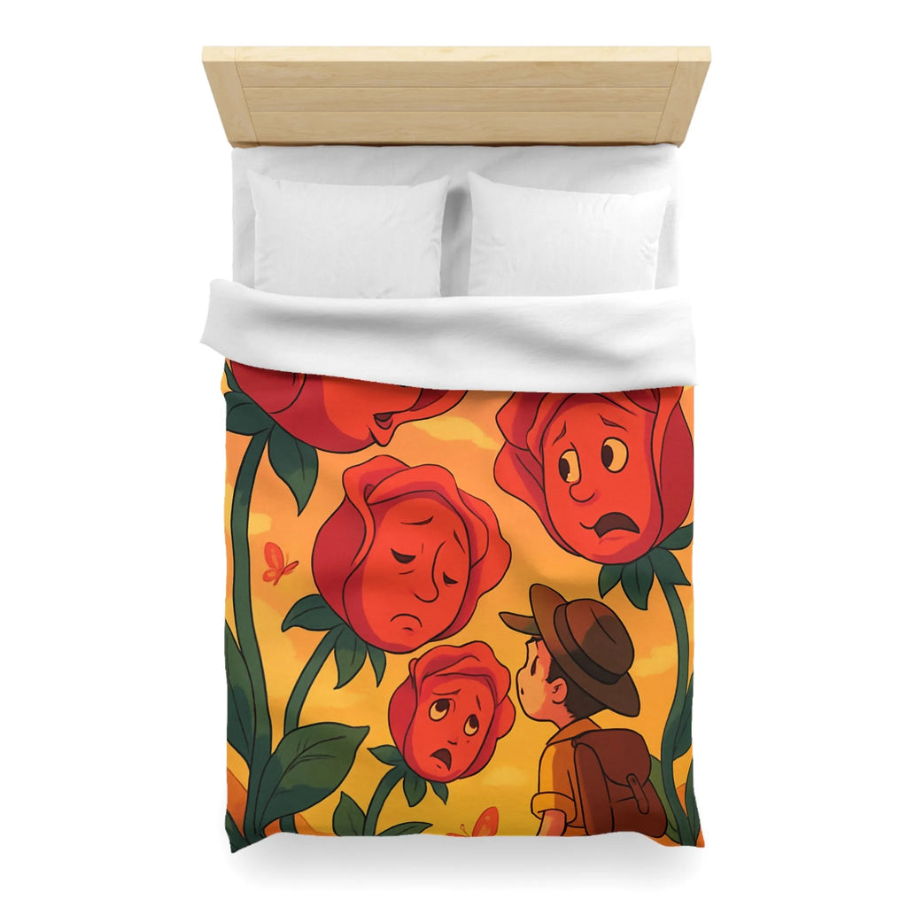 Housse de couette avec roses animées et papillons pour chambre douce et colorée