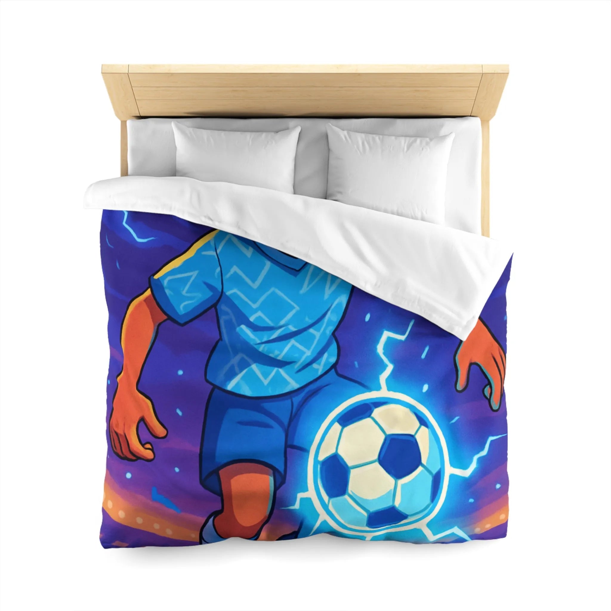Housse de Couette Enfant Football Éclair Bleu Lumière Dynamique Jeu Sportif Aventure