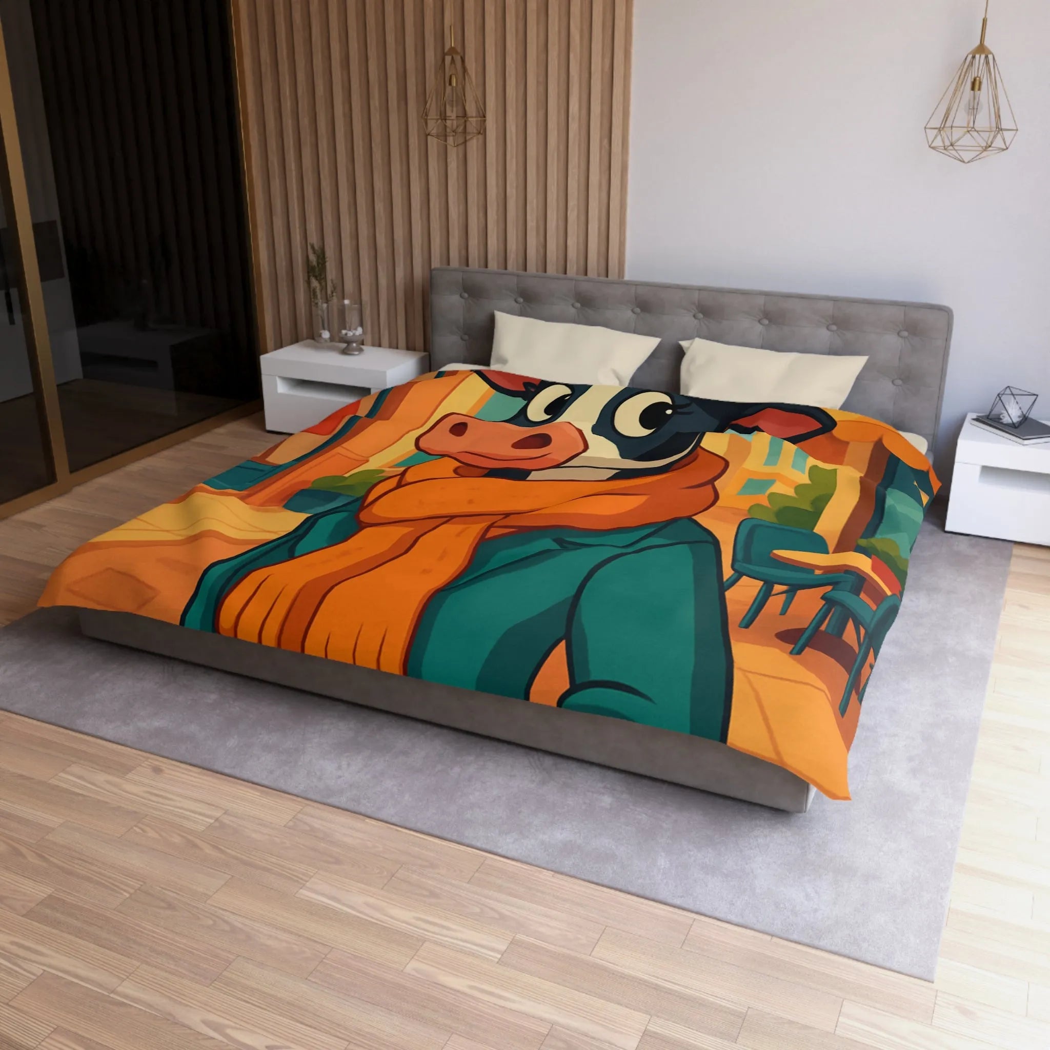 Housse de Couette Microfibre Art Graphique Contemporain Style Décoratif Chambre Tendance