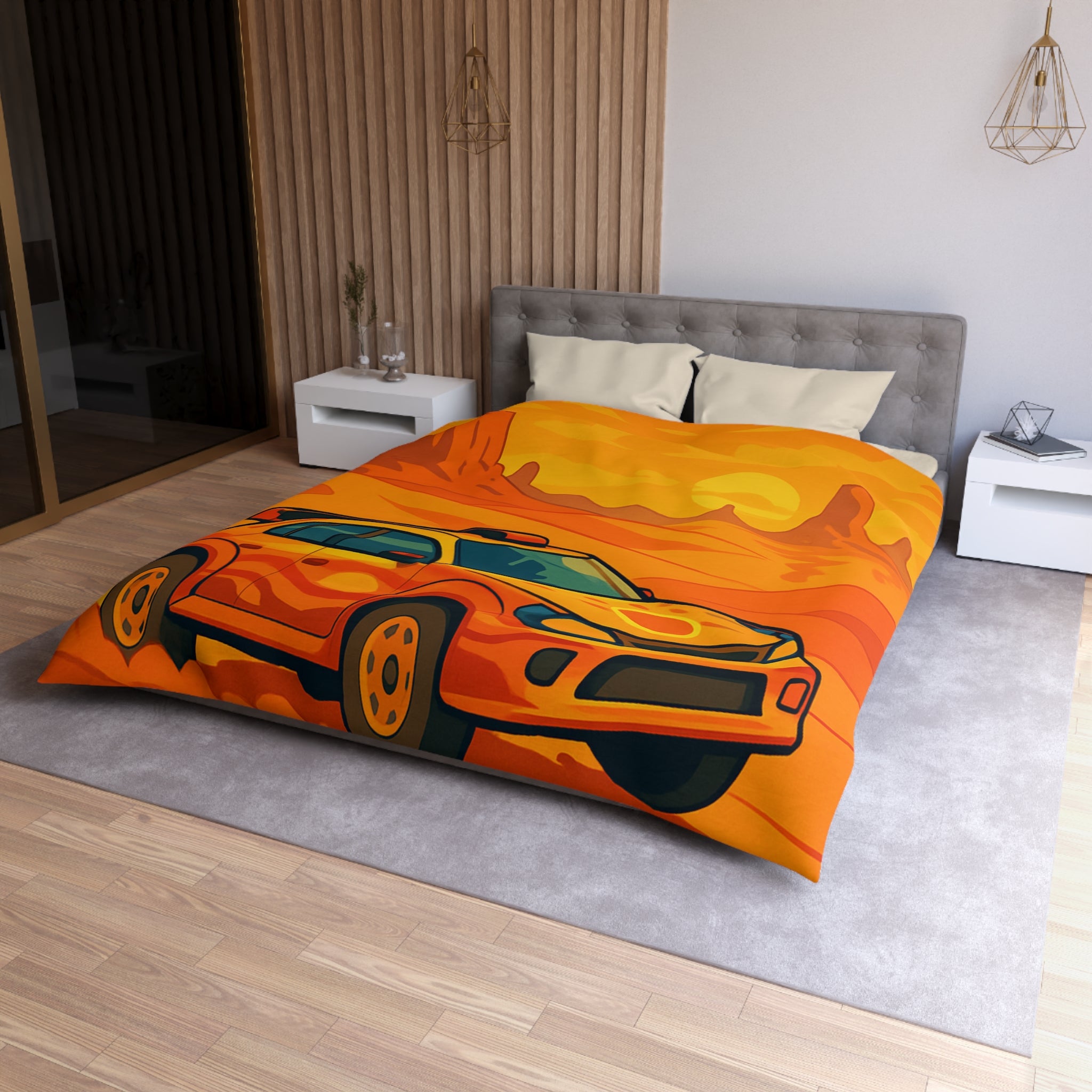 Housse de couette voiture dynamique désert orange ambiance aventure chaleur intense