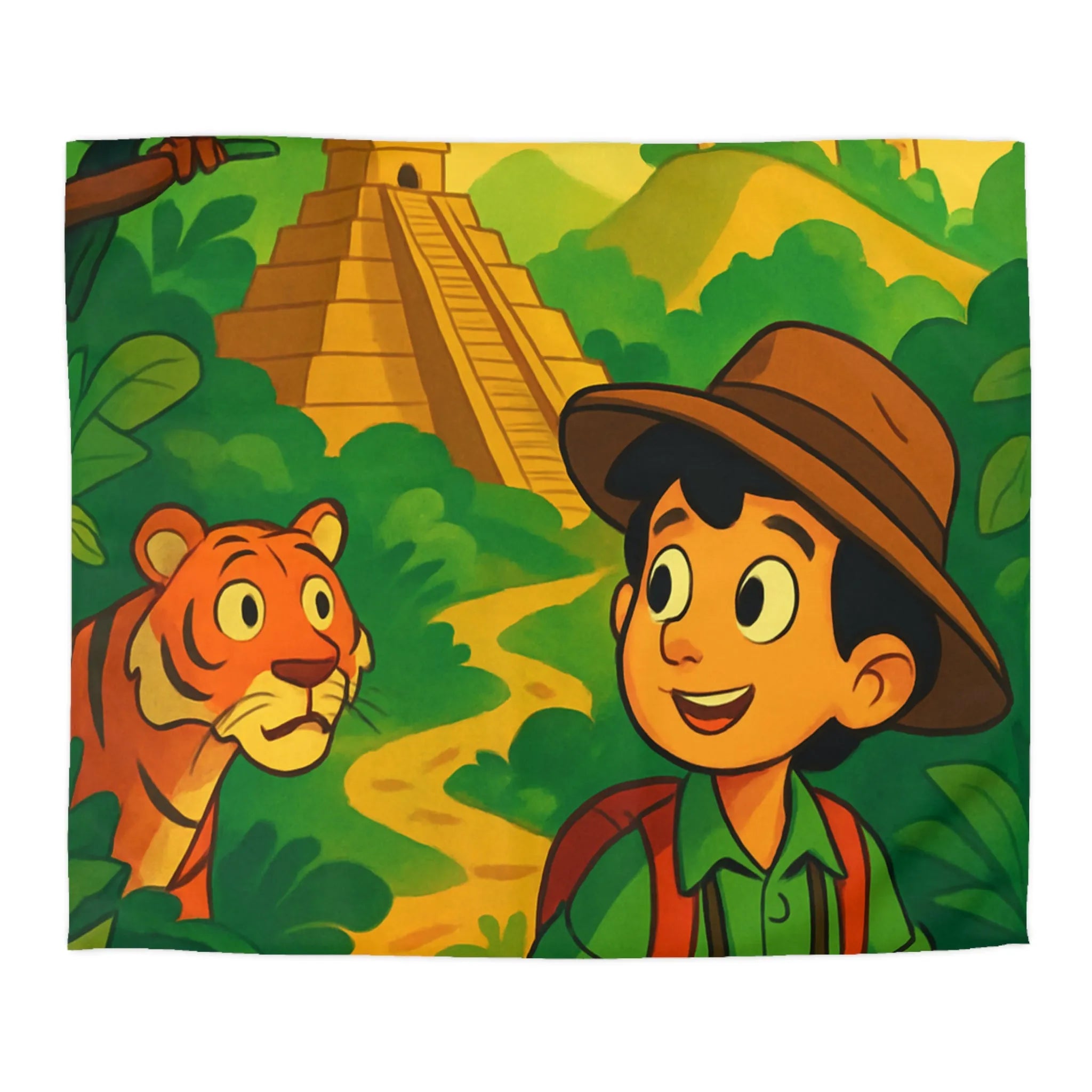 Housse de couette aventure jungle pour enfants avec château et animaux exotiques colorés