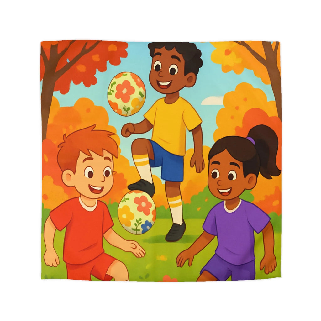 Housse de Couette Enfant Animée, Jeu de Ballon en Automne aux Couleurs Vives