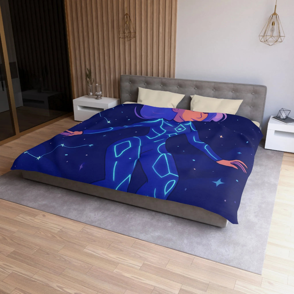 Housse de couette avec motif de personnage en combinaison spatiale et étoiles filantes