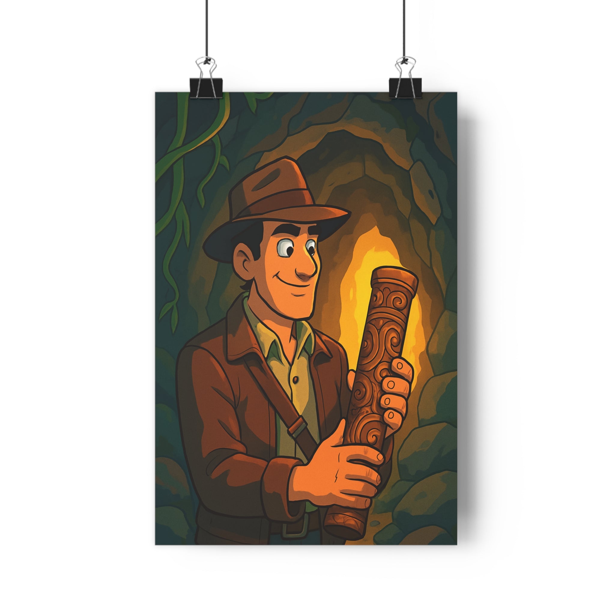 Poster décoratif aventurier grotte lumière chaleureuse cartoon mystique bureau chambre exploration aventure 30x46 cm