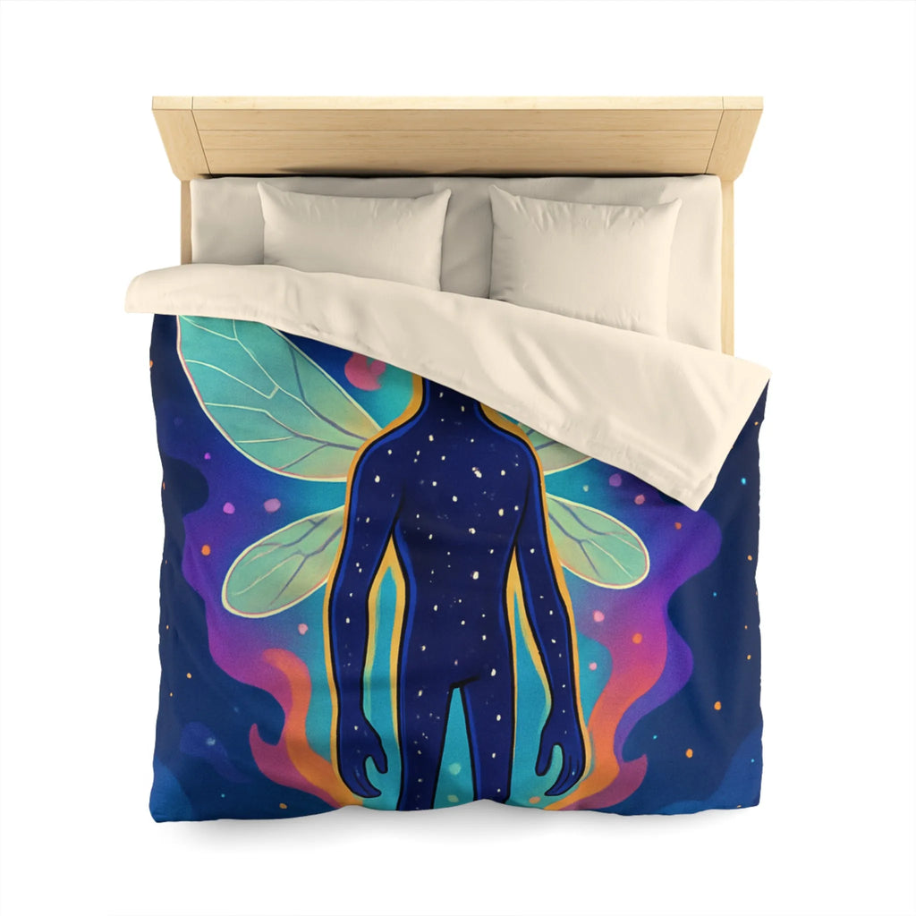 Housse de couette féerique avec créature cosmique et ailes éthérées pour chambre unique