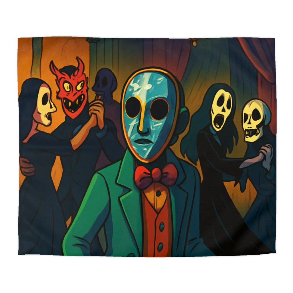 Housse de couette Halloween Bal masqué sombre, masques effrayants, ambiance mystérieuse unique