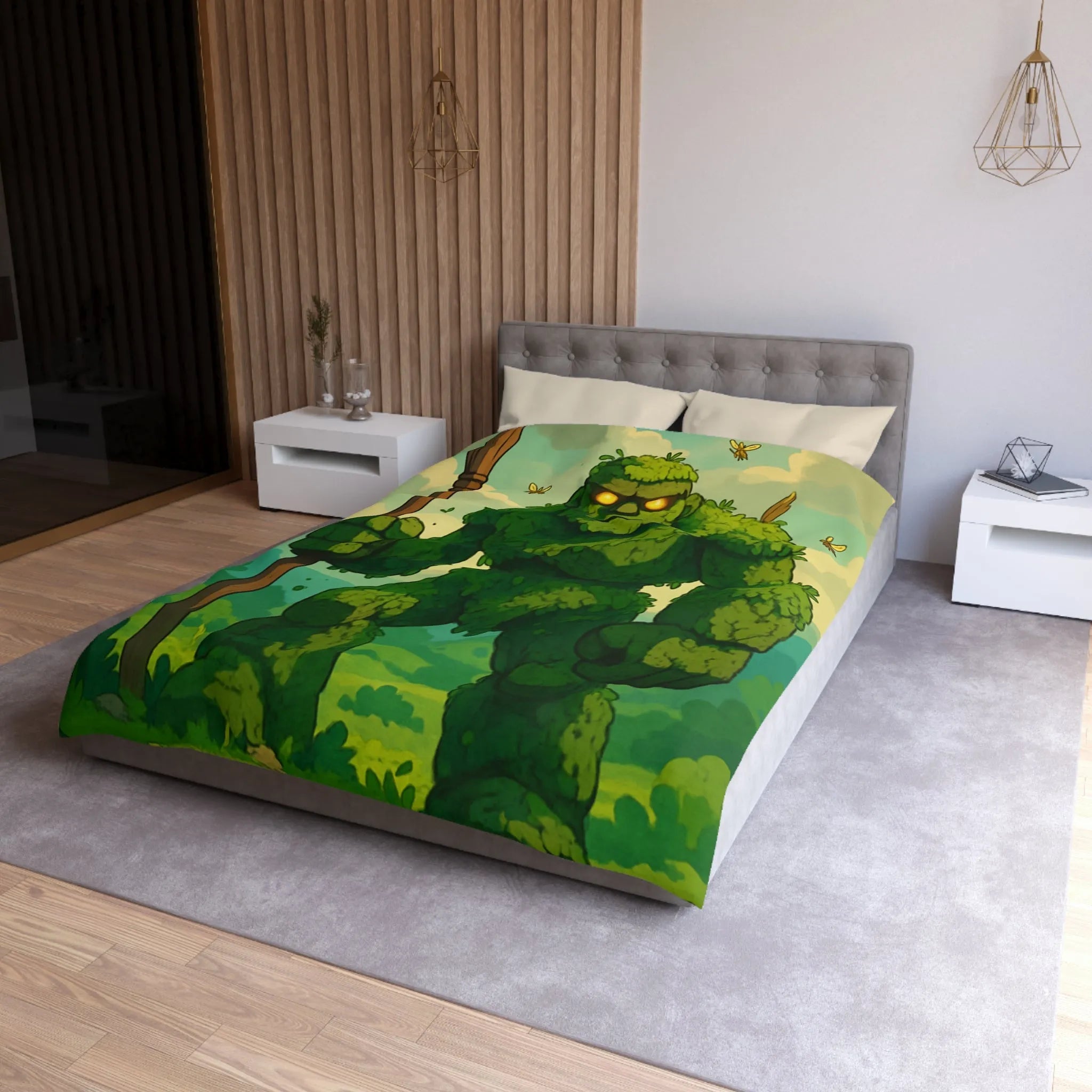 Housse de Couette avec Géant de Feuillage et Abeilles, Ambiance Fantaisiste Naturelle