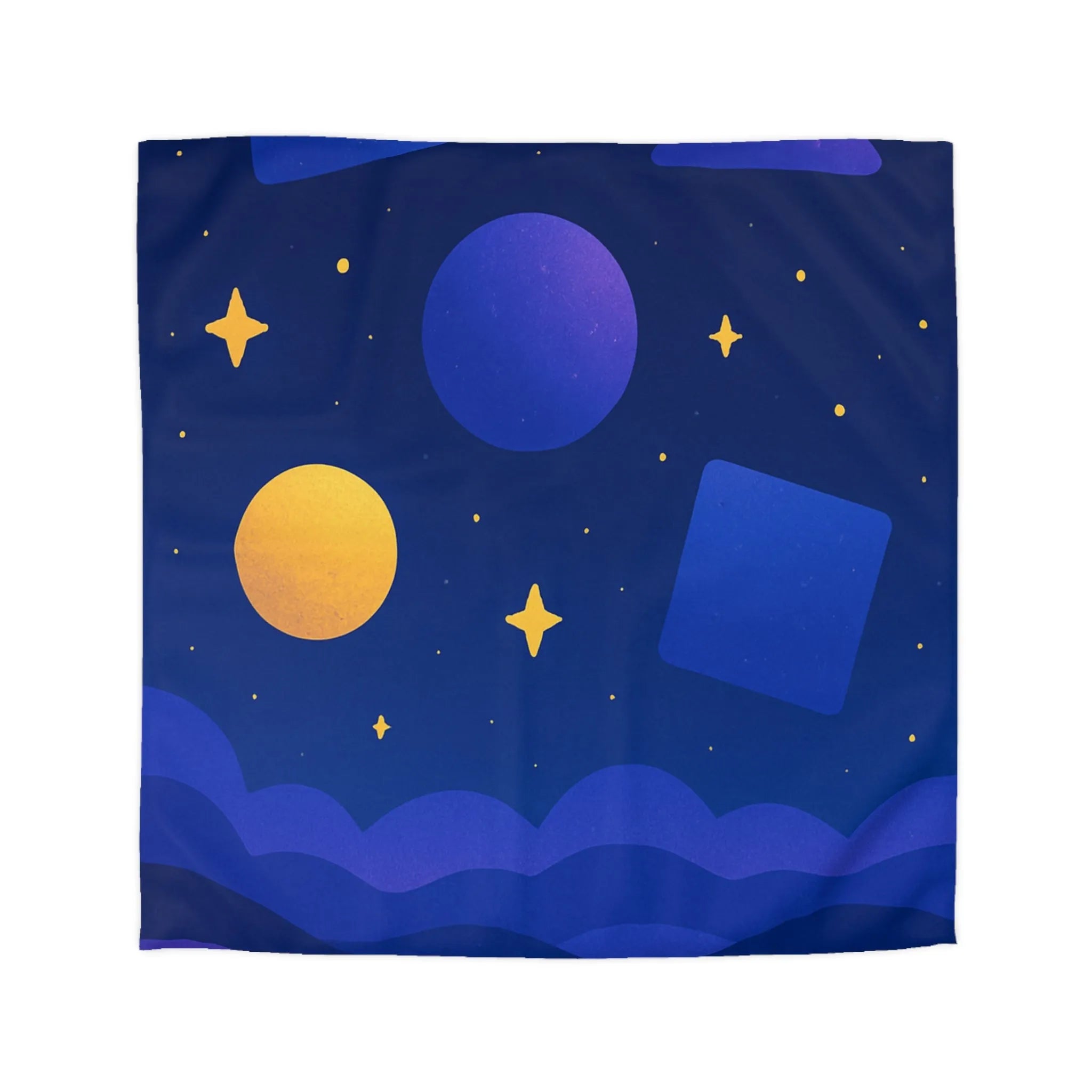 Housse de couette géométrique abstraite avec formes colorées et ciel étoilé nocturne