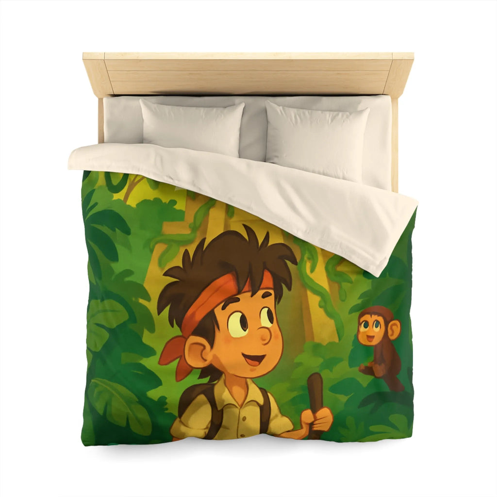Housse de couette aventure jungle exotique pour chambre d'enfant avec animaux et temple