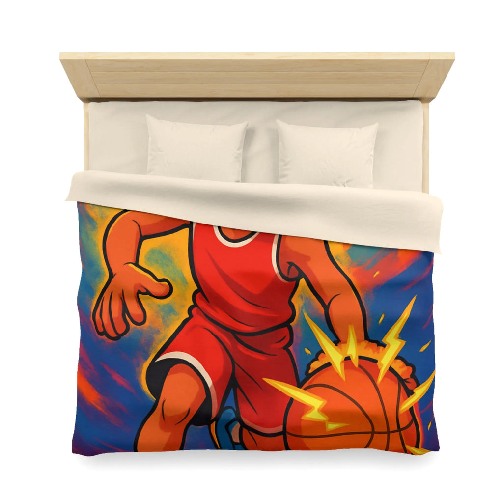 Couette Basketball Dynamique Colorée avec Enfant en Action Rétro Éclaboussures Électriques
