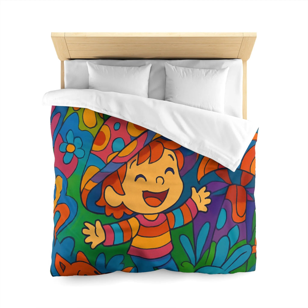 Housse de couette enfant joyeuse avec animaux en forêt style rétro arc-en-ciel