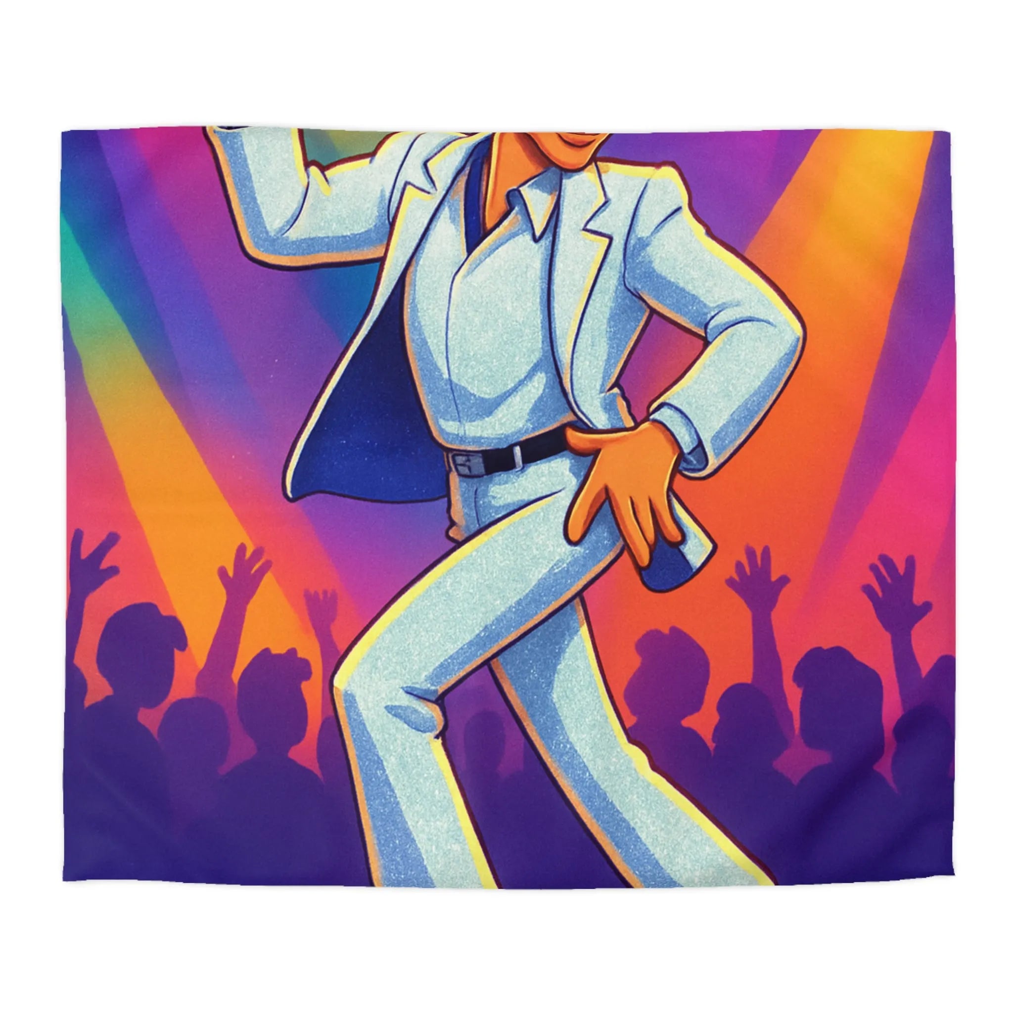 Housse de couette danseur animé en costume blanc avec lumières de scène colorées