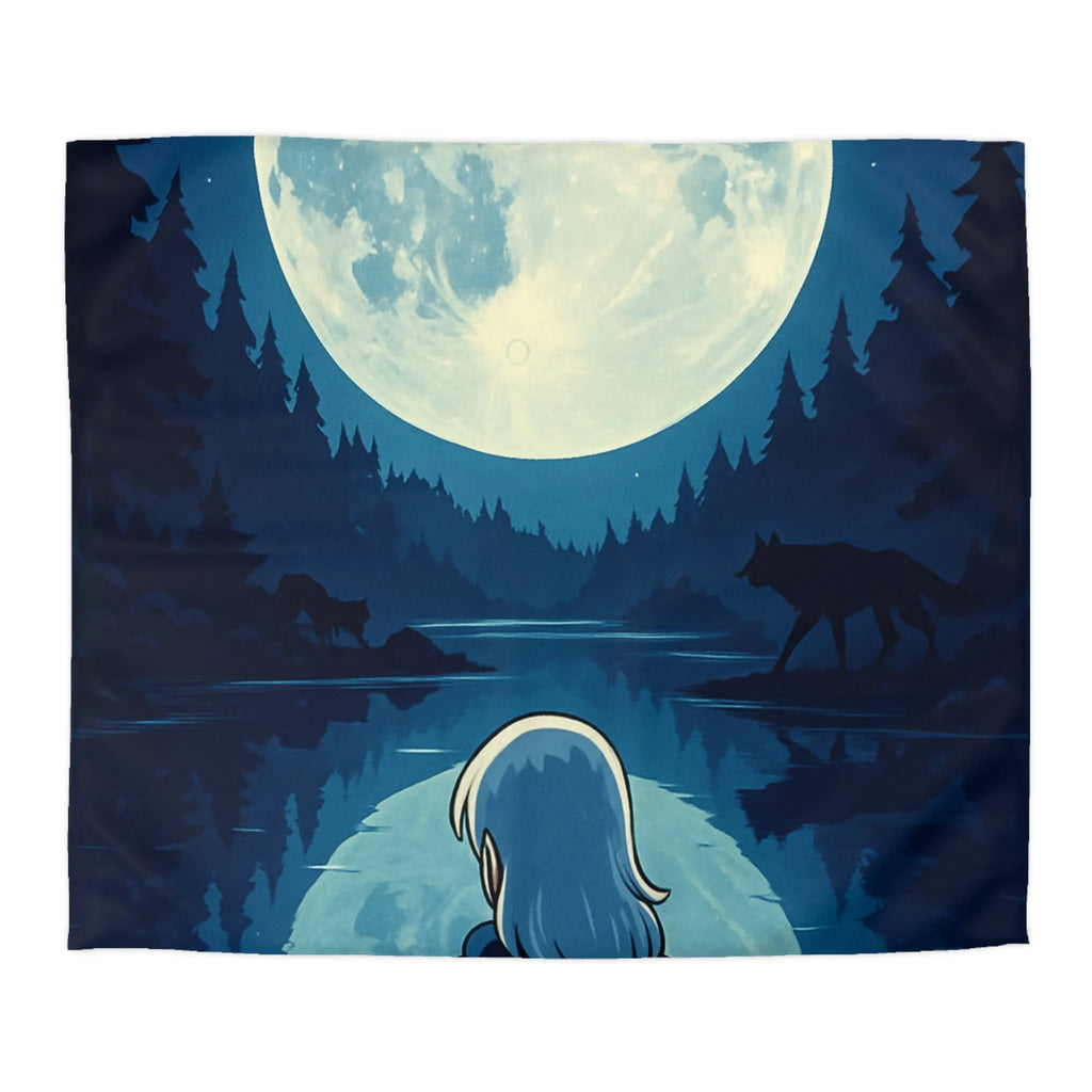 Envoûtante Housse de Couette Nocturne avec Pleine Lune Mystérieuse et Silhouette d'Arbres