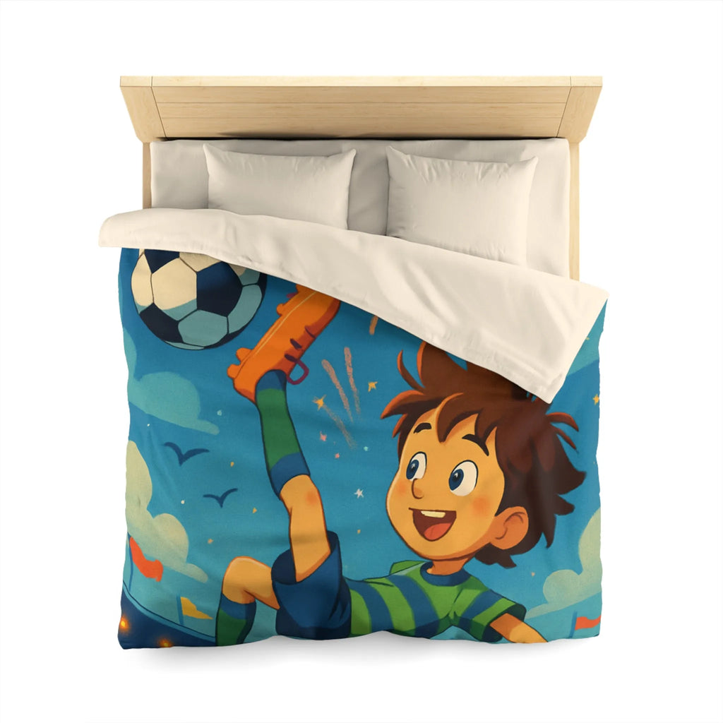 Housse de Couette Enfant Festive avec Football et Feux d'Artifice Multicolores Animés