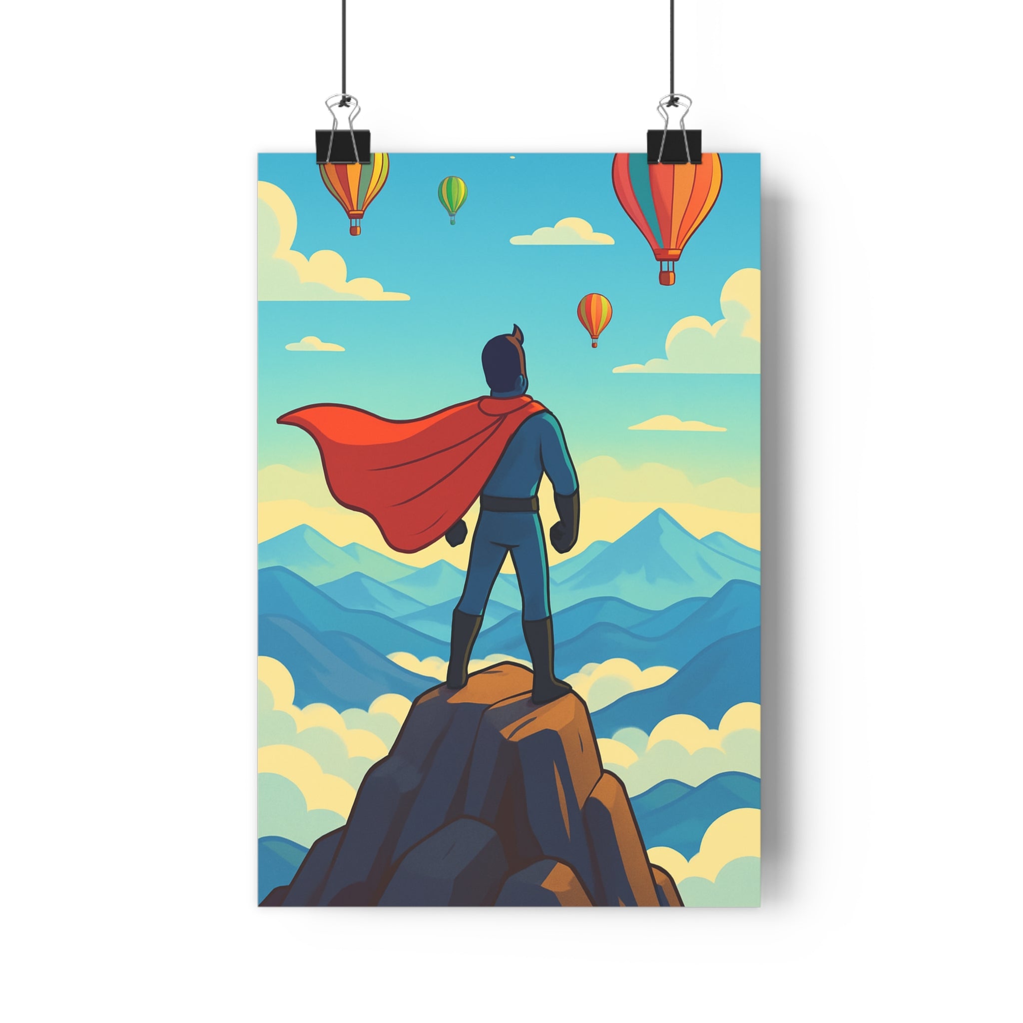 Poster décoratif épique aventure montagnes ciel bleu nuages modernes salon chambre coloré inspirant superhero