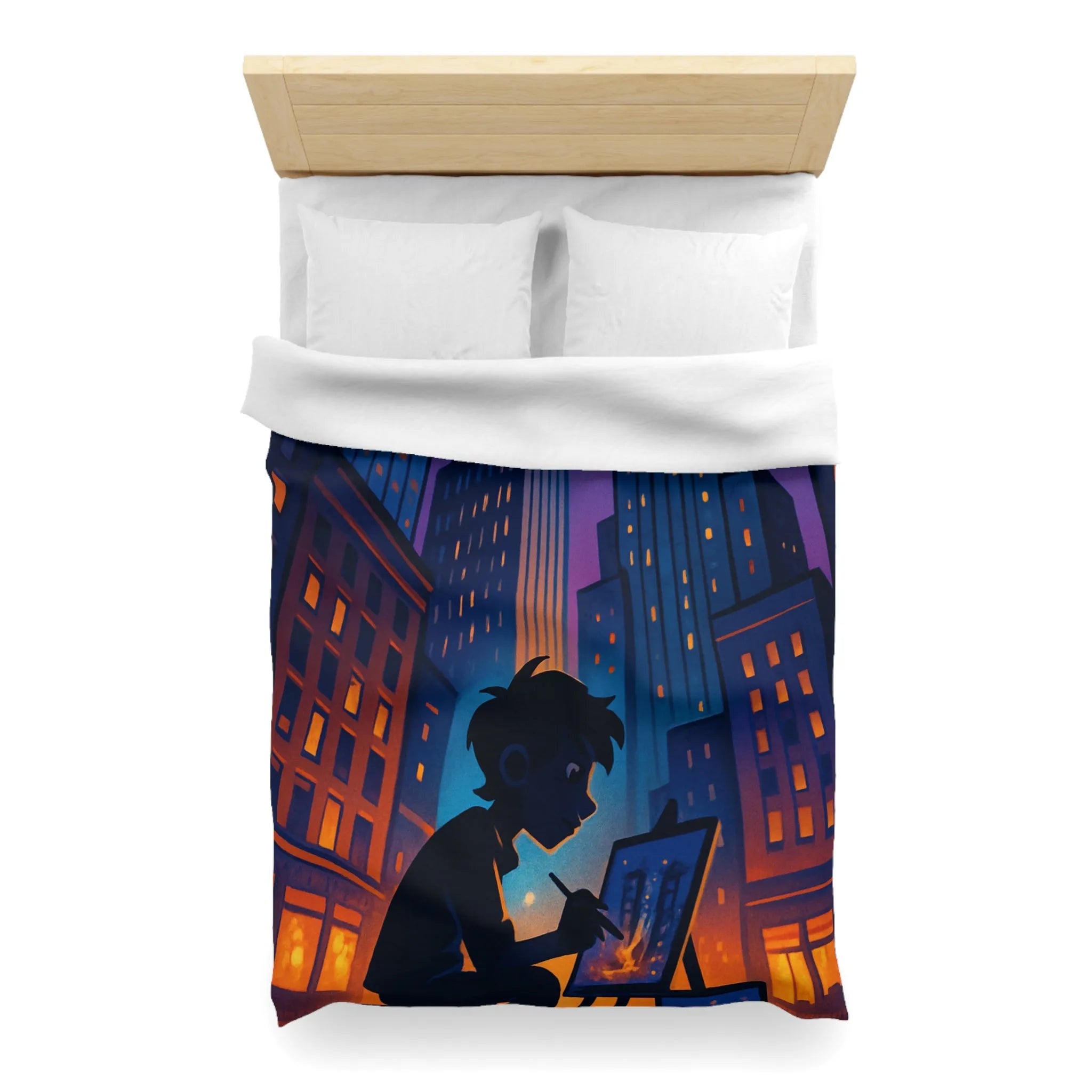 Housse de Couette Design Urbain Artiste Peintre Nuit Étoilée pour Chambre Moderne