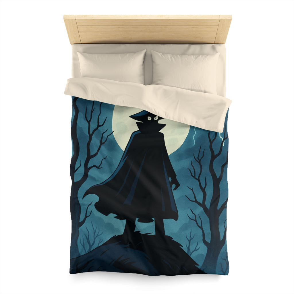 Plongez dans une scène nocturne mystérieuse avec silhouette et hibou sous lune pleine