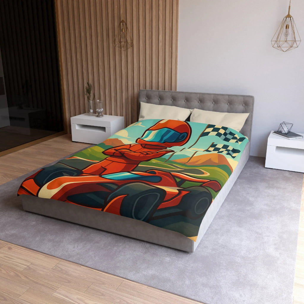 Housse de Couette avec Motif de Voiture de Course et Paysage Coloré pour Enfants